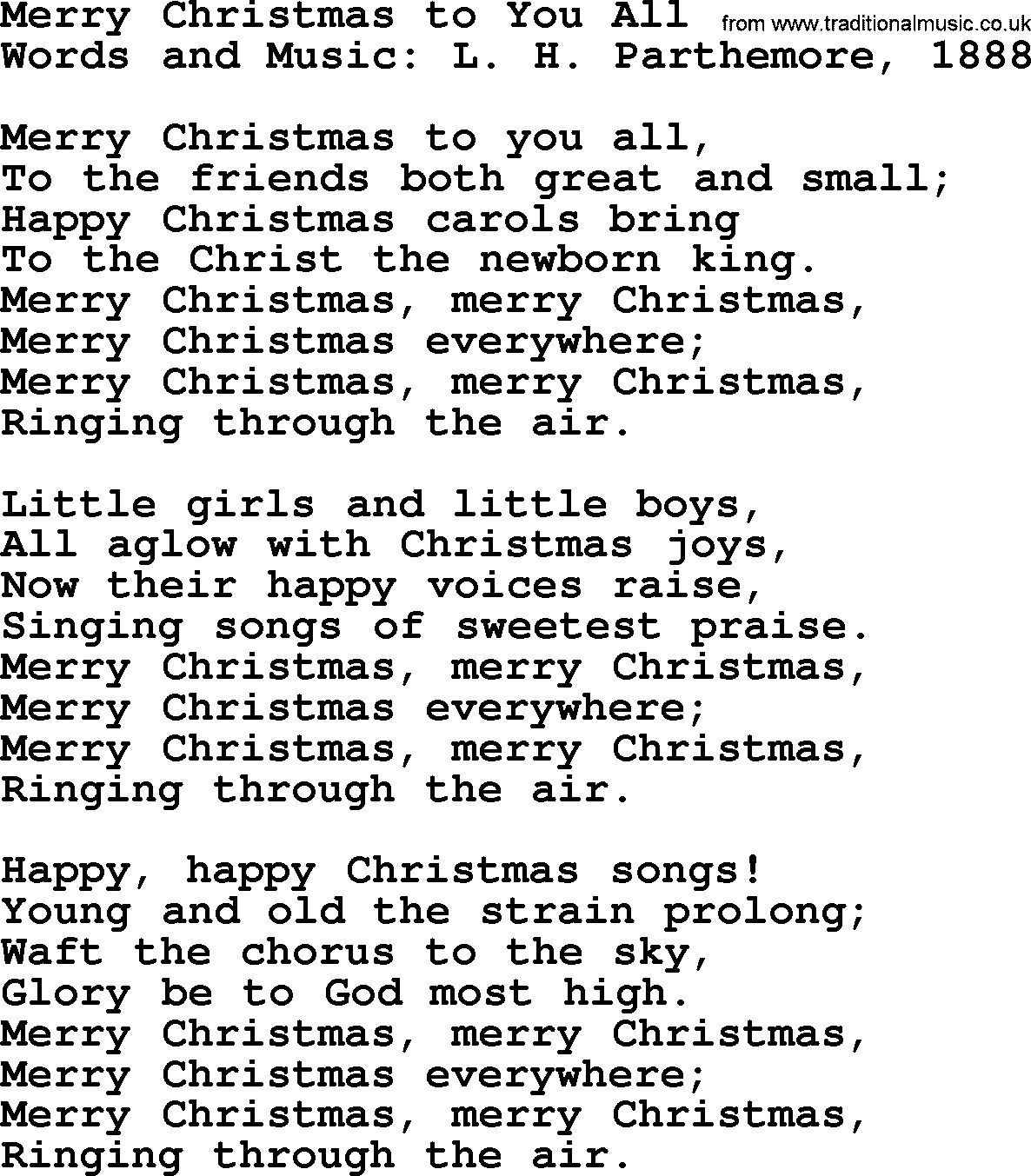 280 Christmas Hymns and songs with PowerPoints and PDF, title: Merry Christmas To You All, lyrics, PPT and PDF