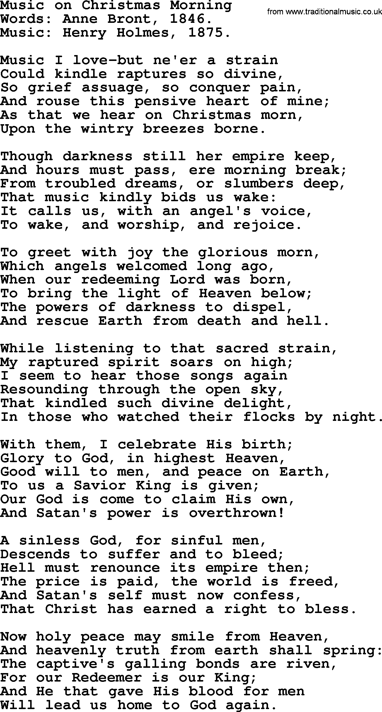 280 Christmas Hymns and songs with PowerPoints and PDF, title: Music On Christmas Morning, lyrics, PPT and PDF