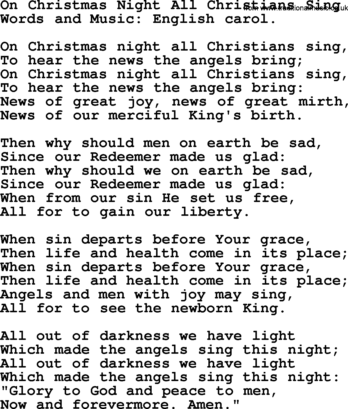 280 Christmas Hymns and songs with PowerPoints and PDF, title: On Christmas Night All Christians Sing, lyrics, PPT and PDF