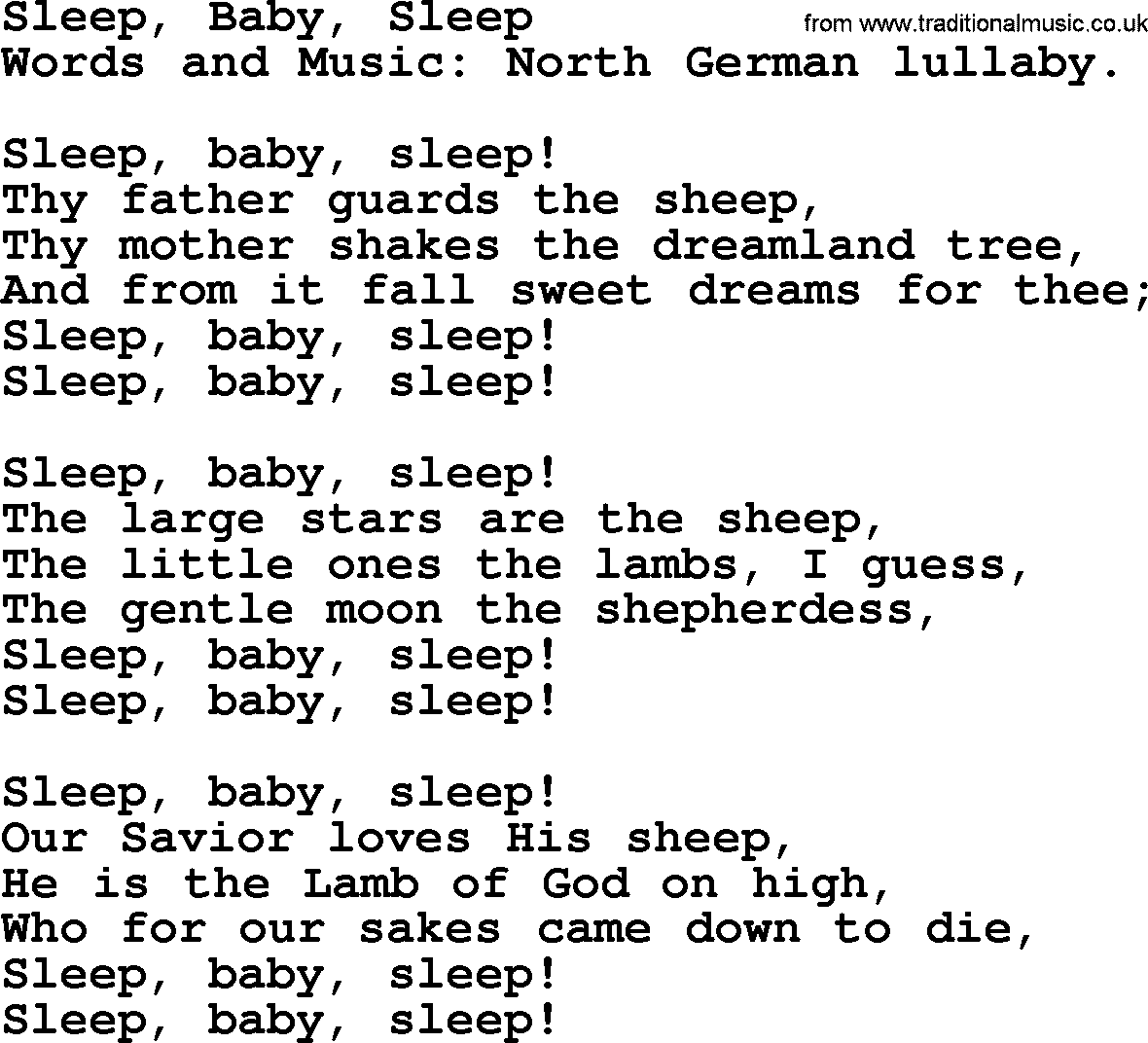 280 Christmas Hymns and songs with PowerPoints and PDF, title: Sleep, Baby, Sleep, lyrics, PPT and PDF