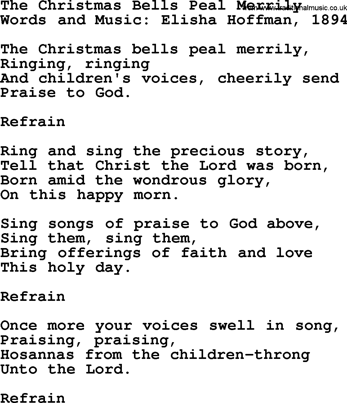 280 Christmas Hymns and songs with PowerPoints and PDF, title: The Christmas Bells Peal Merrily, lyrics, PPT and PDF