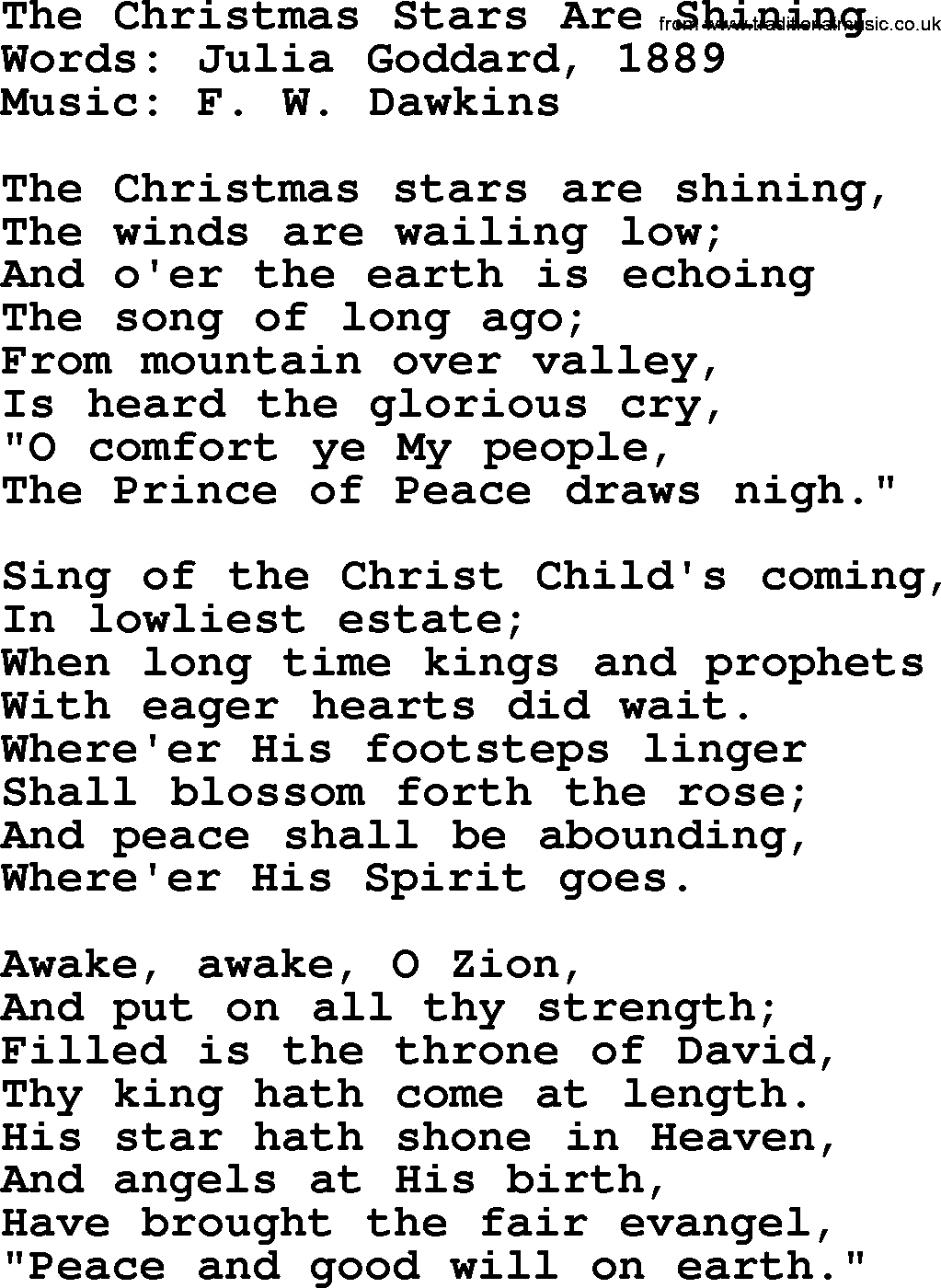 280 Christmas Hymns and songs with PowerPoints and PDF, title: The Christmas Stars Are Shining, lyrics, PPT and PDF