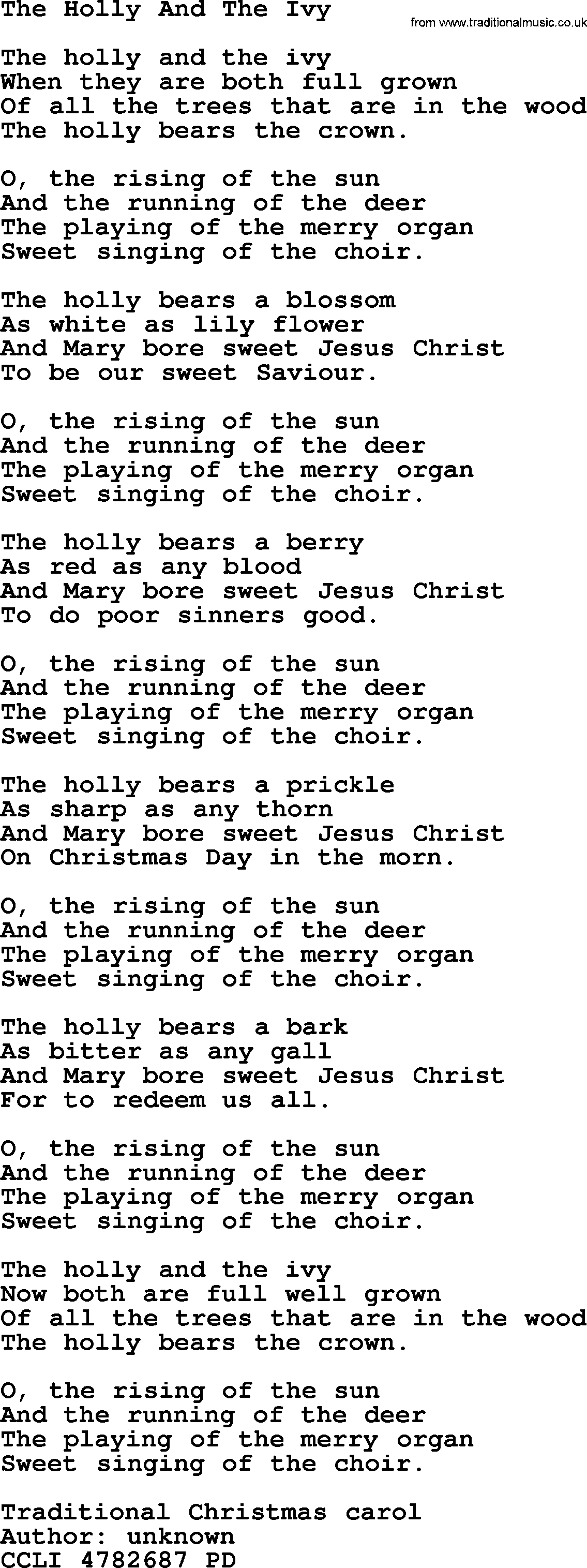 280 Christmas Hymns and songs with PowerPoints and PDF, title: The Holly And The Ivy, lyrics, PPT and PDF