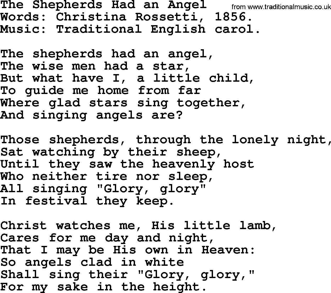 280 Christmas Hymns and songs with PowerPoints and PDF, title: The Shepherds Had An Angel, lyrics, PPT and PDF
