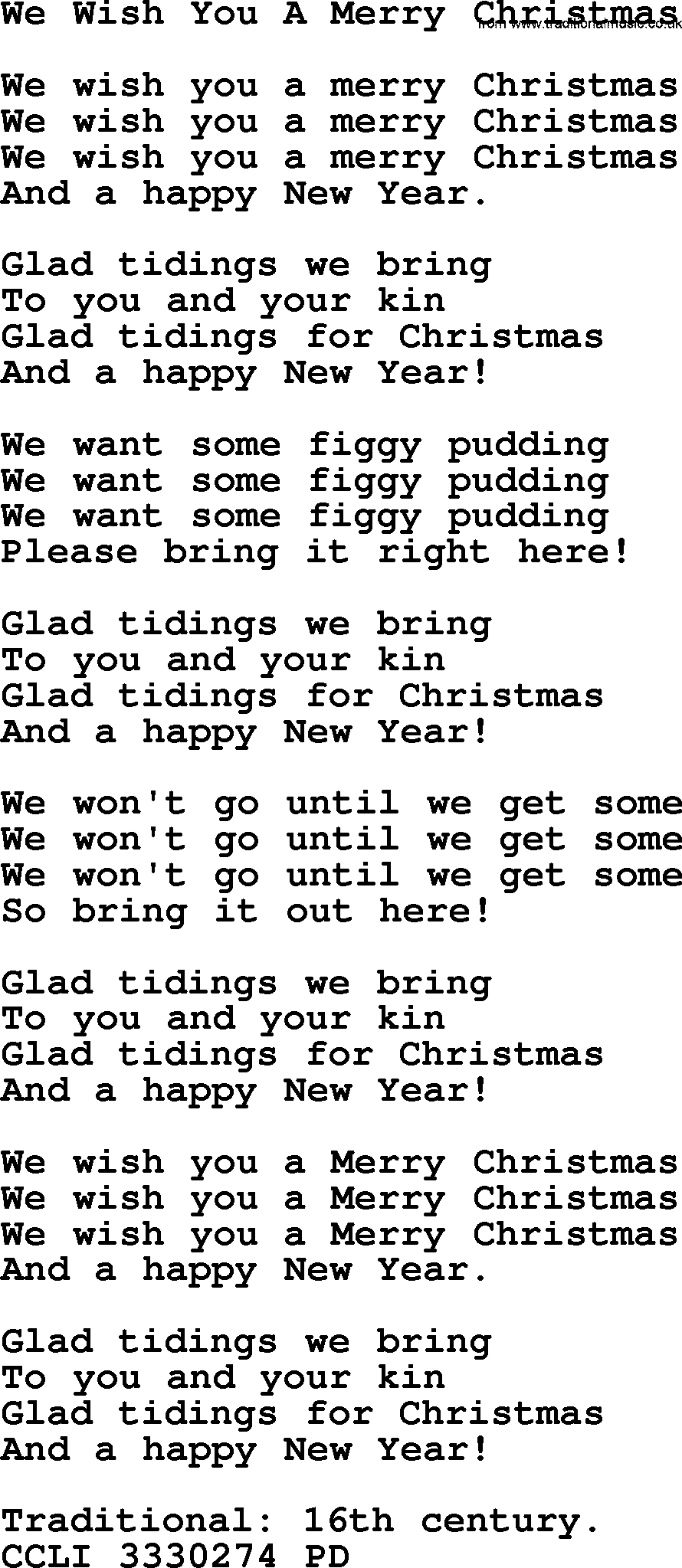 Lyrics We Wish You A Merry Christmas Traditional LyricsWalls