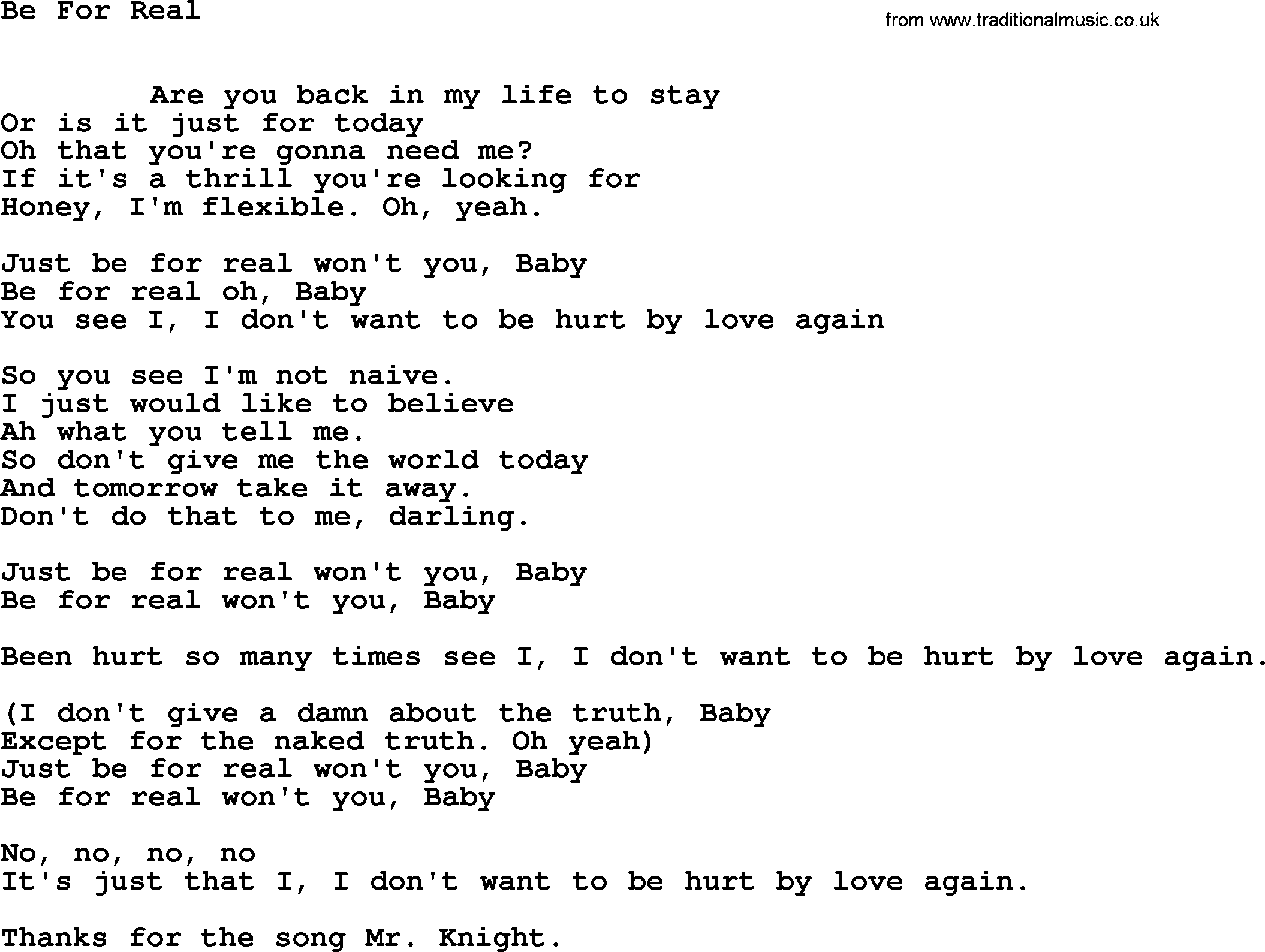 Leonard Cohen song Be Real-leonard-cohen.txt lyrics