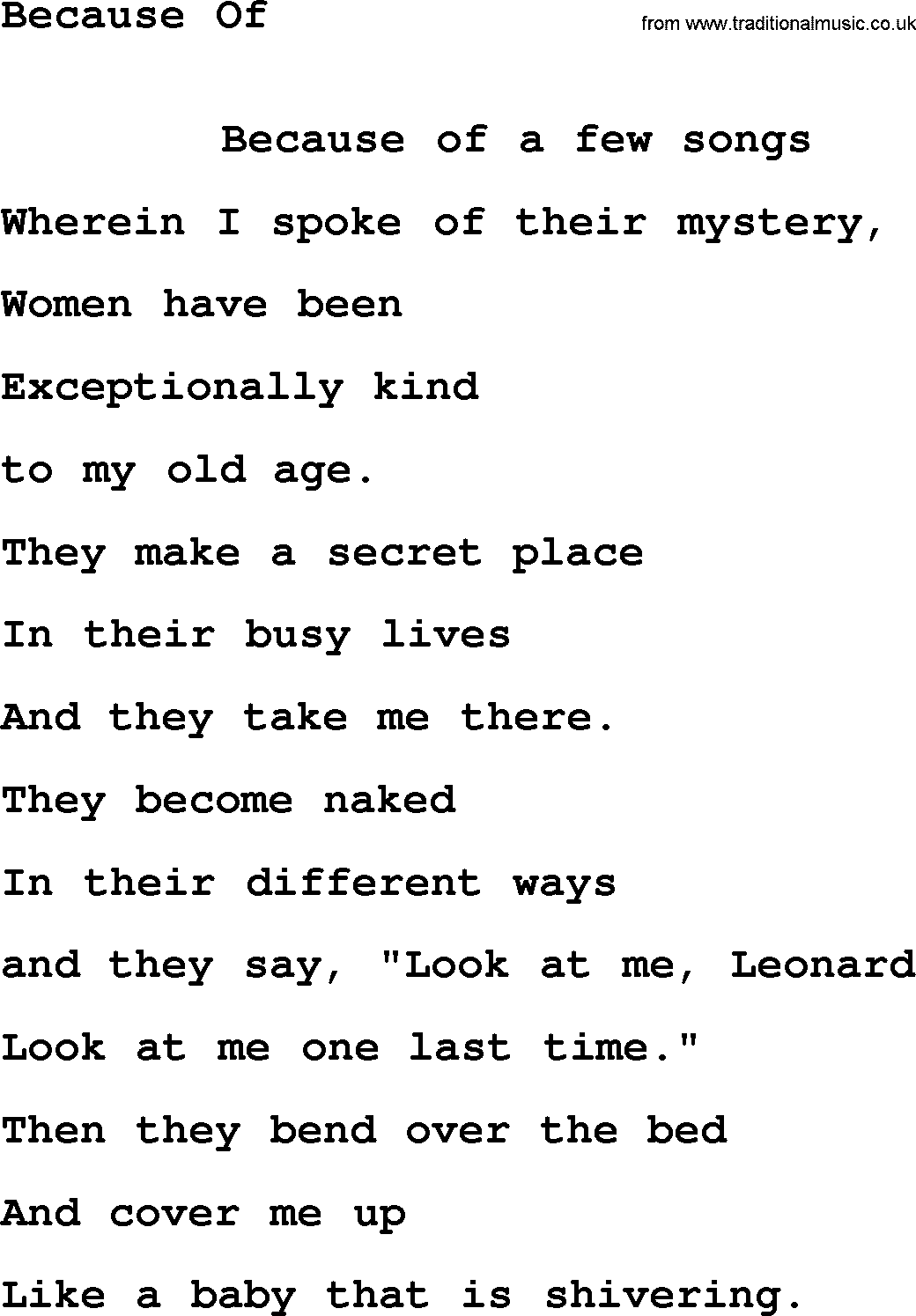 Leonard Cohen song Because-leonard-cohen.txt lyrics