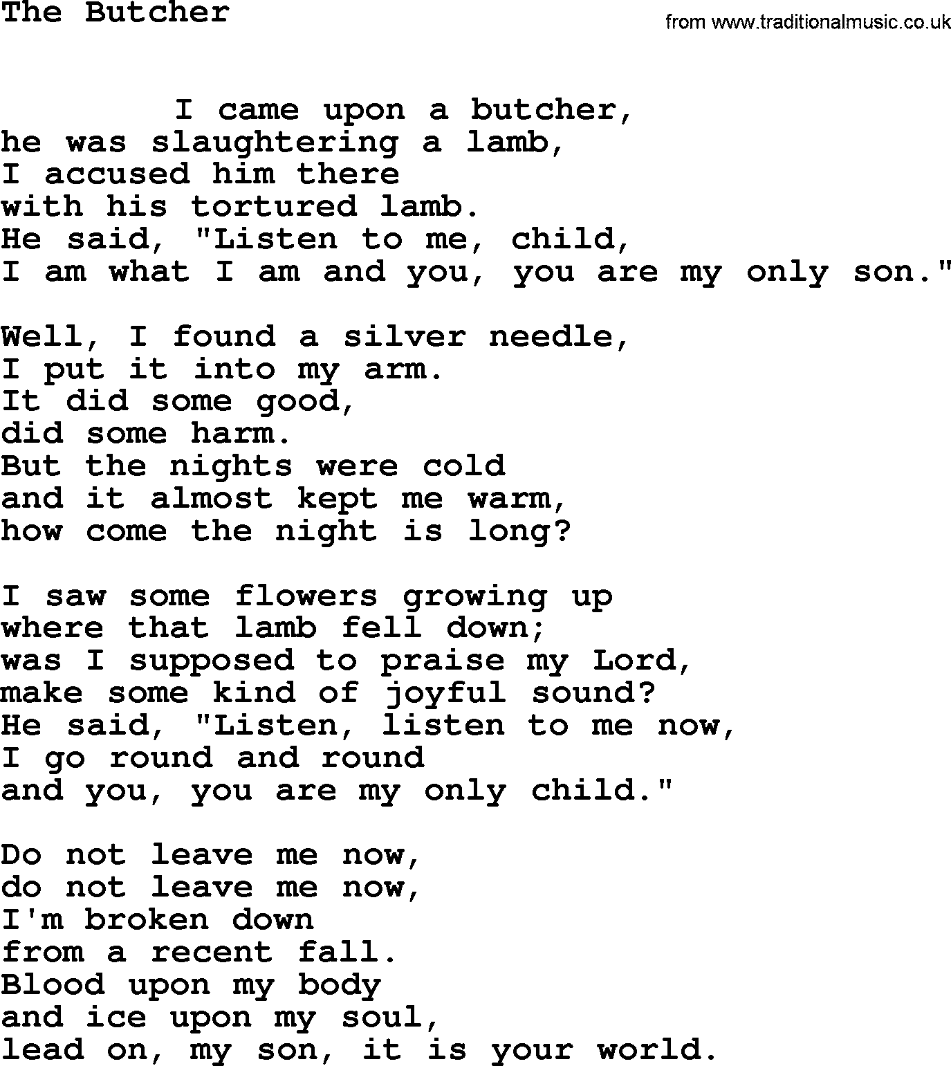 Leonard Cohen song Butcher-leonard-cohen.txt lyrics