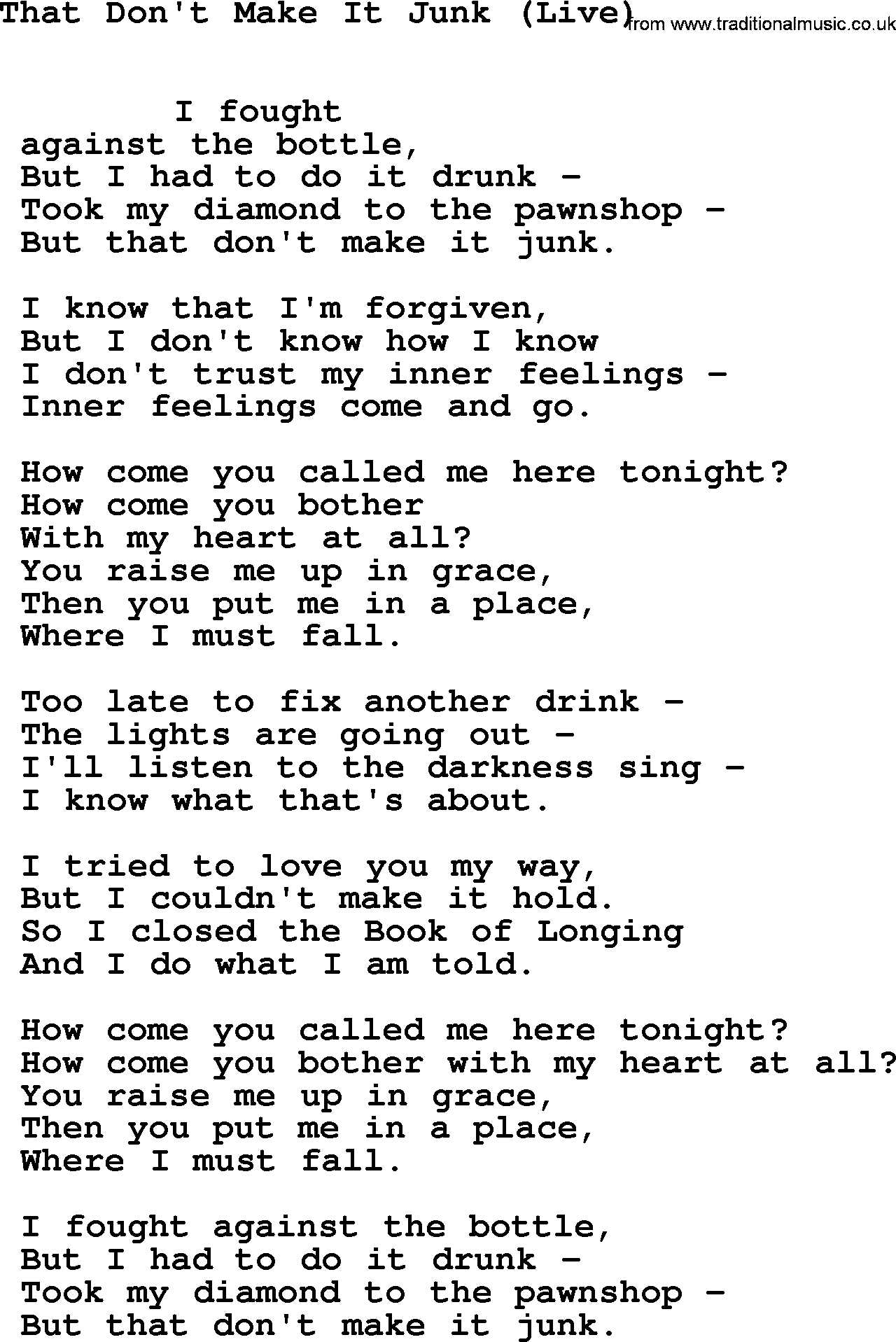 Leonard Cohen song Dont Make It Junk(Live)-leonard-cohen.txt lyrics