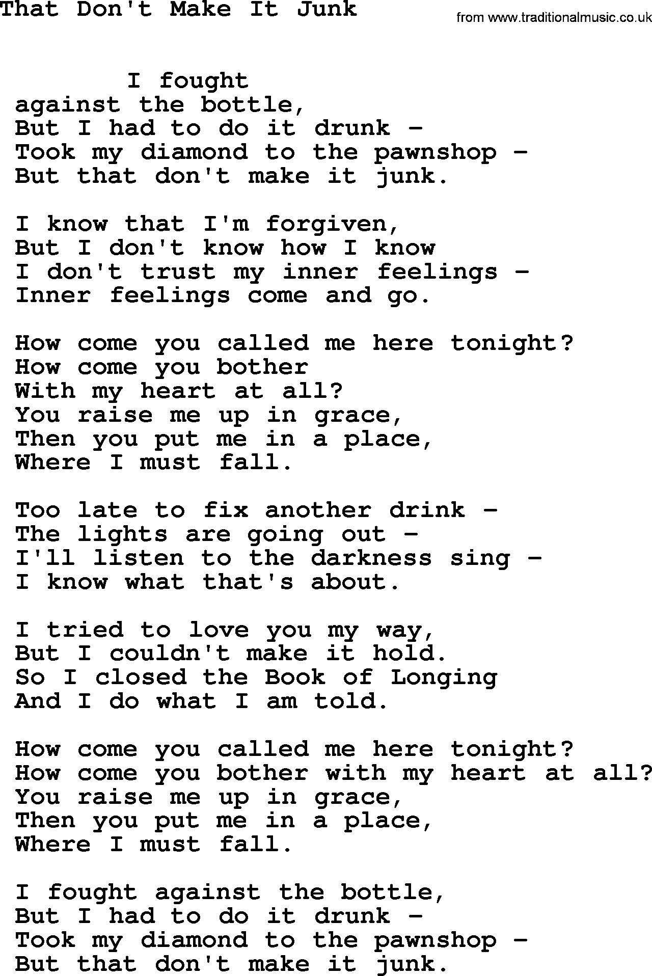 Leonard Cohen song Dont Make It Junk-leonard-cohen.txt lyrics