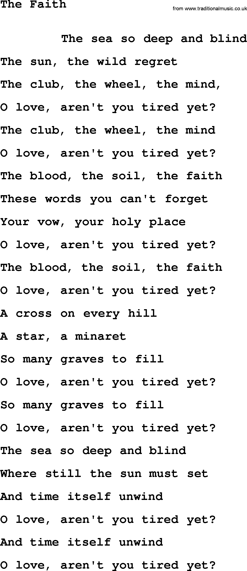 Leonard Cohen song Faith-leonard-cohen.txt lyrics