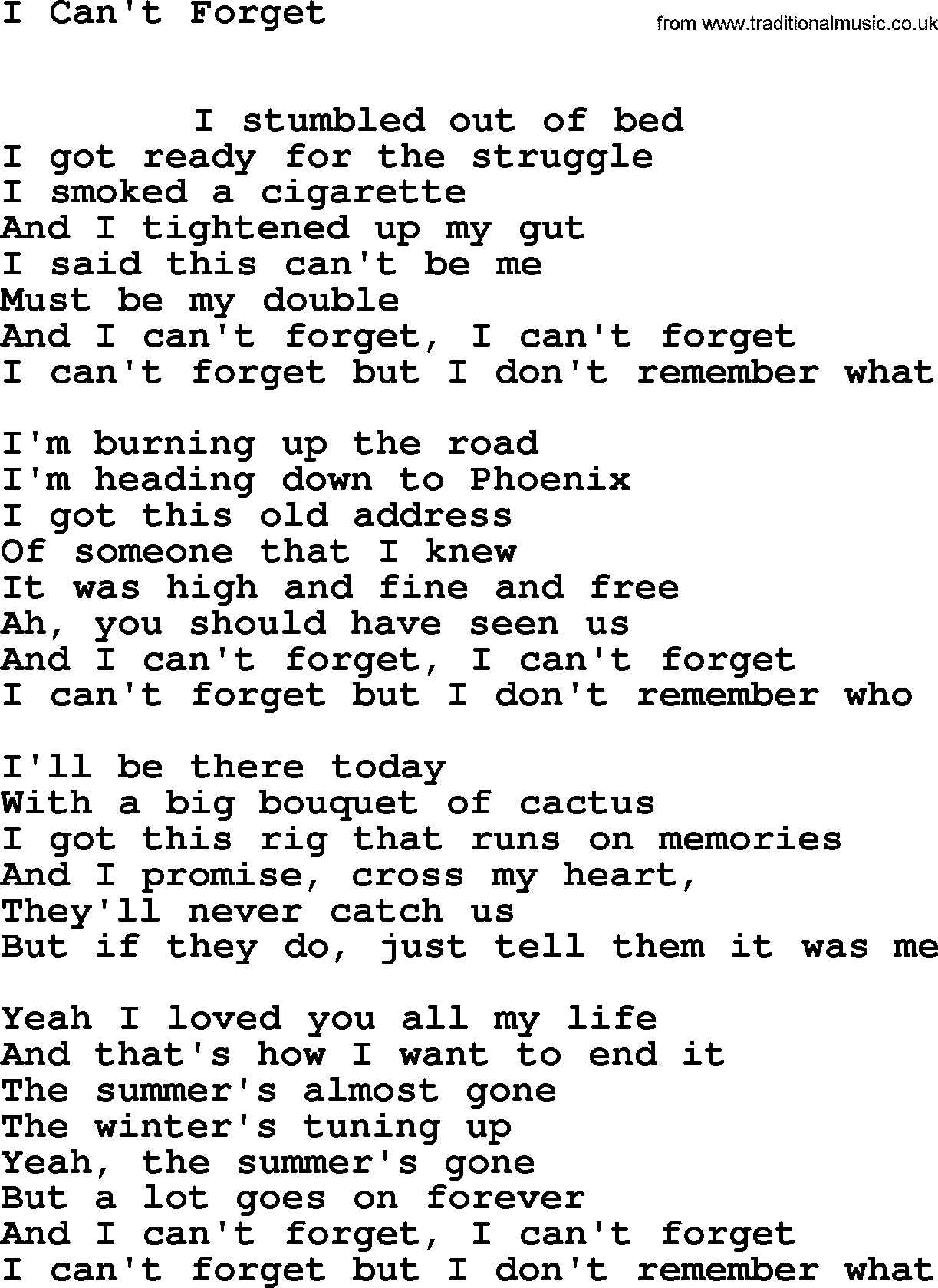 Leonard Cohen song I Cant Forget-leonard-cohen.txt lyrics