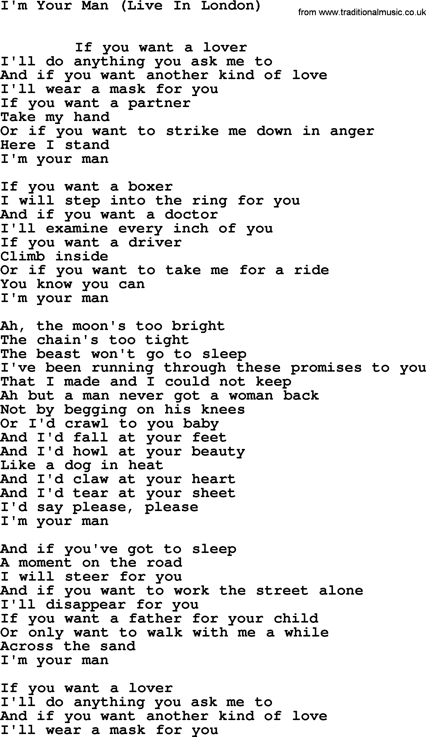 Leonard Cohen song Im Your Man(London)-leonard-cohen.txt lyrics