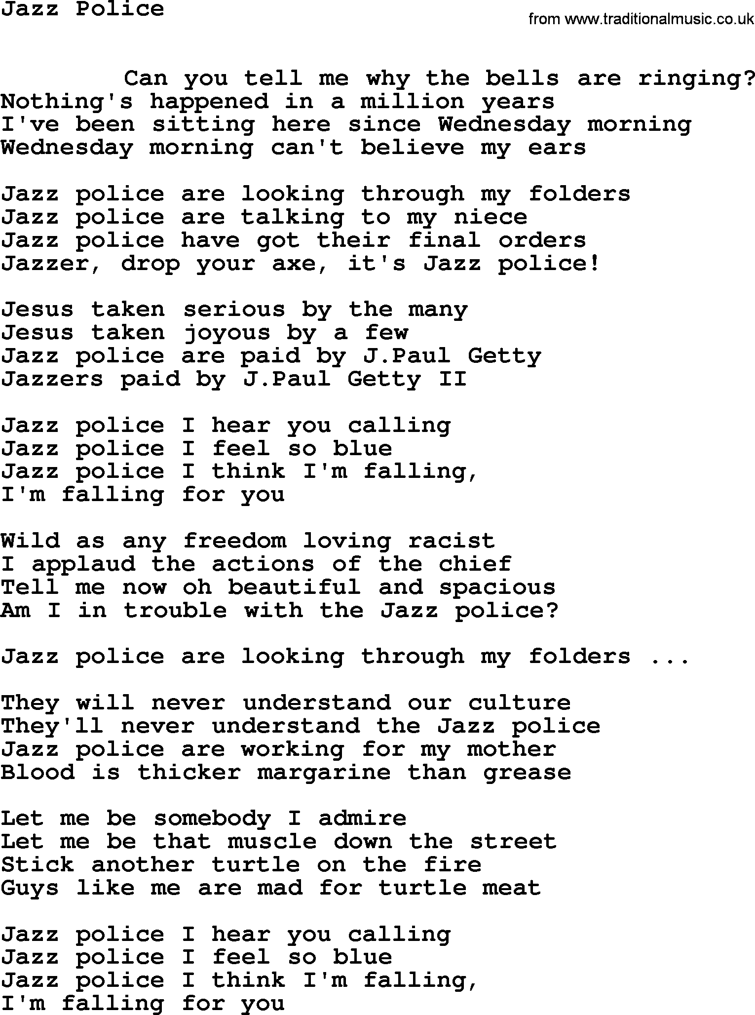Leonard Cohen song Jazz Police-leonard-cohen.txt lyrics
