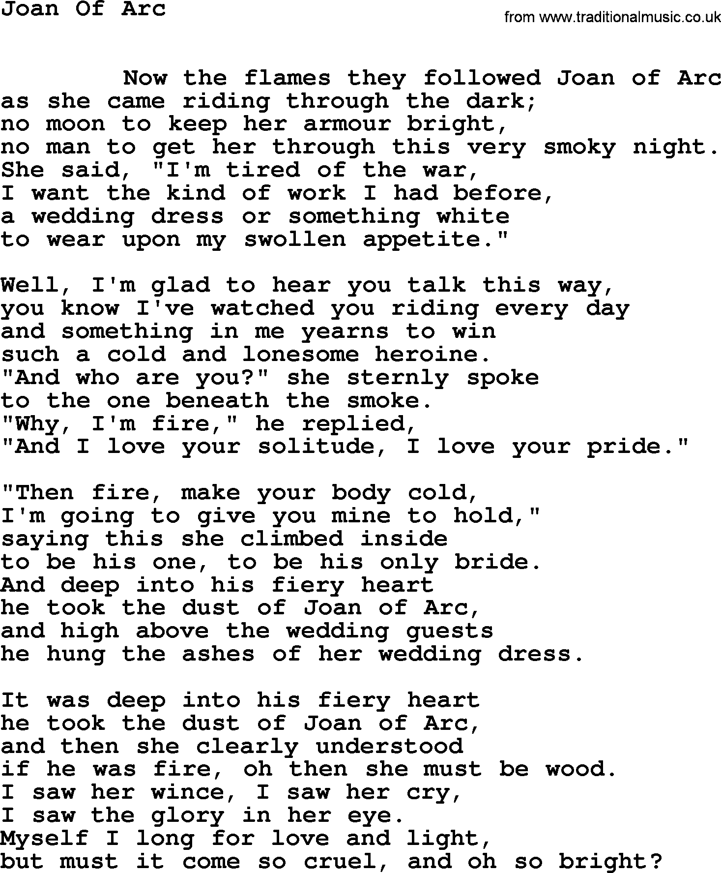 Leonard Cohen song Joan Arc-leonard-cohen.txt lyrics