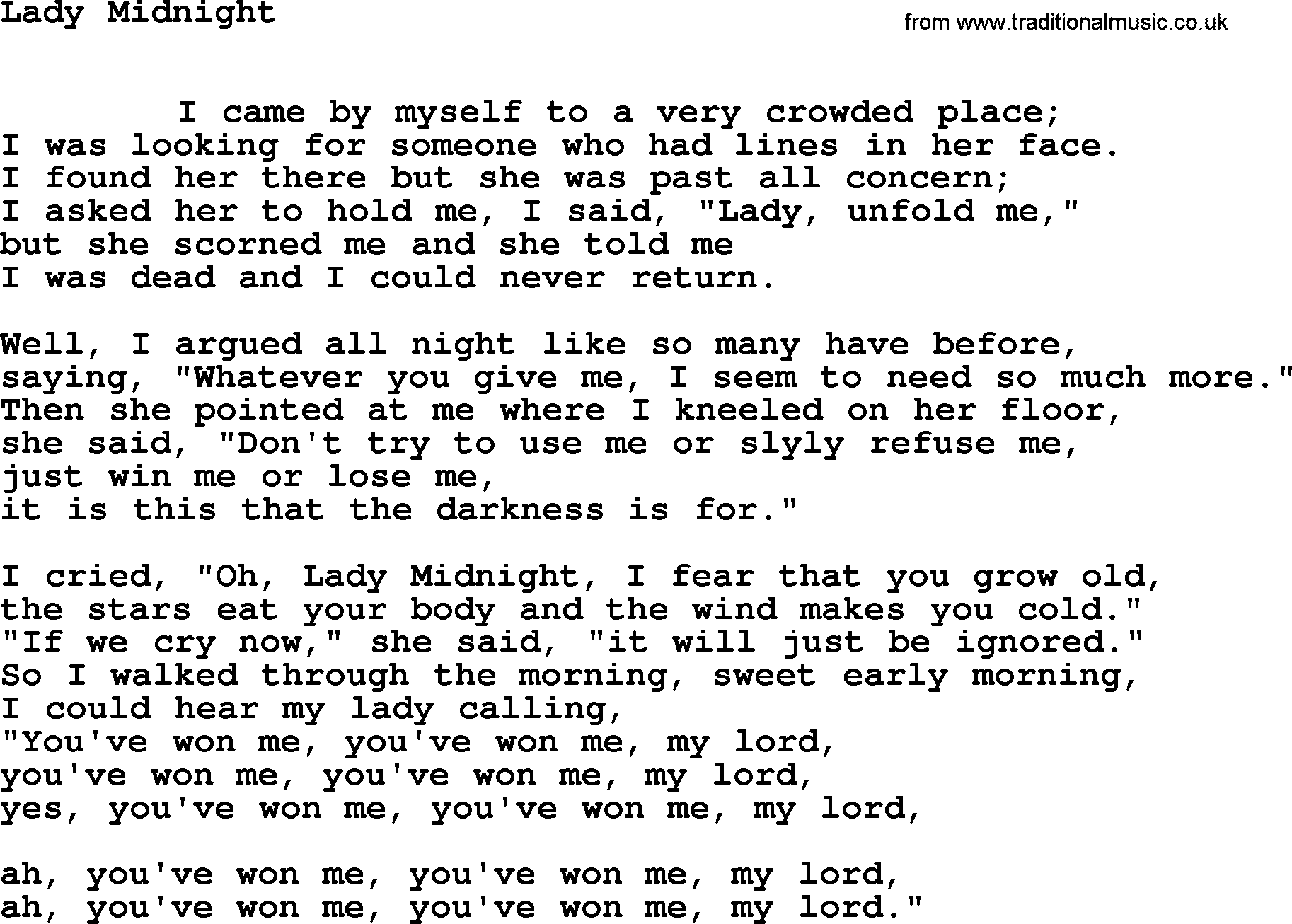 Leonard Cohen song Lady Midnight-leonard-cohen.txt lyrics