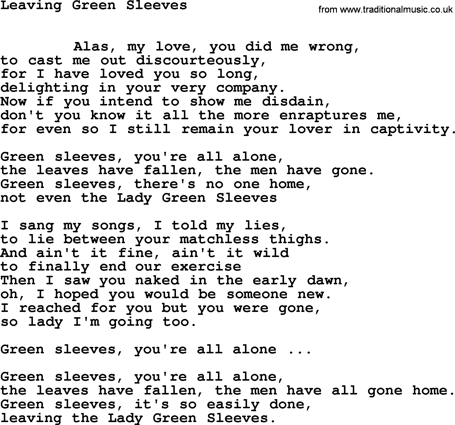 Leonard Cohen song Leaving Green Sleeves-leonard-cohen.txt lyrics