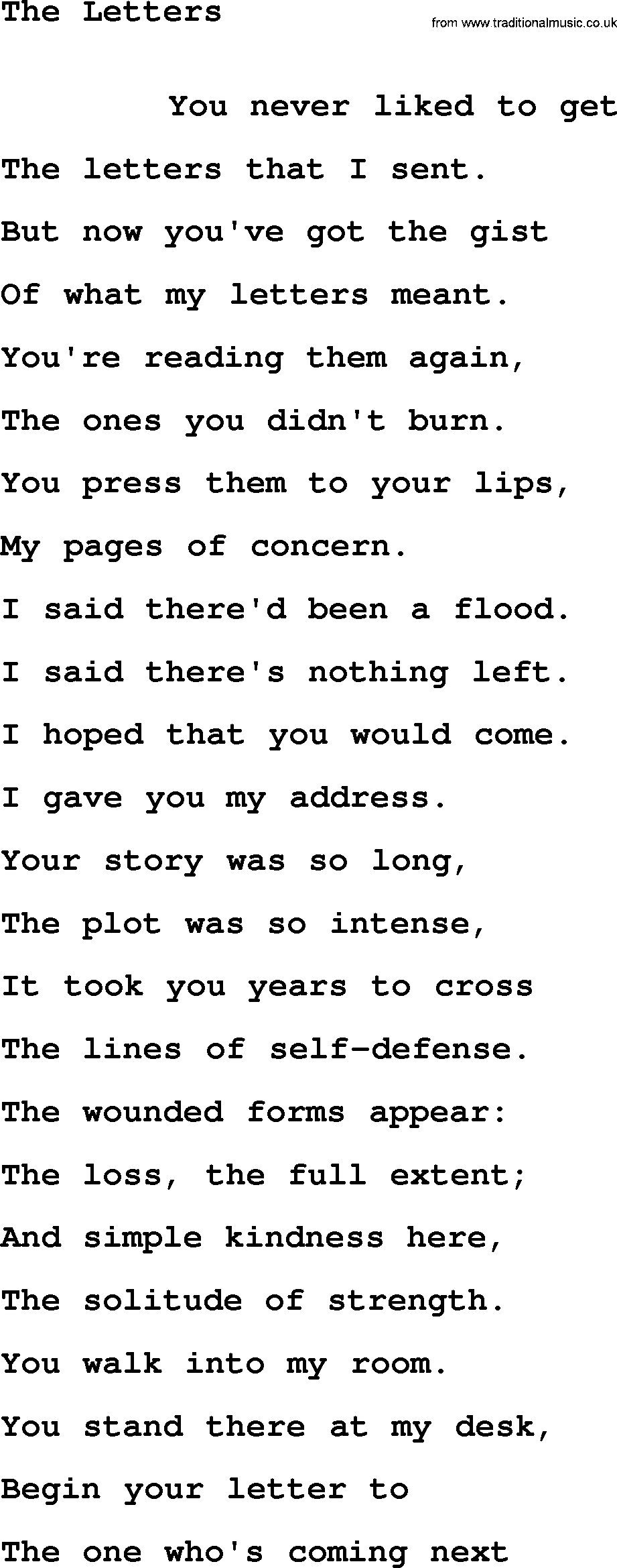 Leonard Cohen song Letters-leonard-cohen.txt lyrics