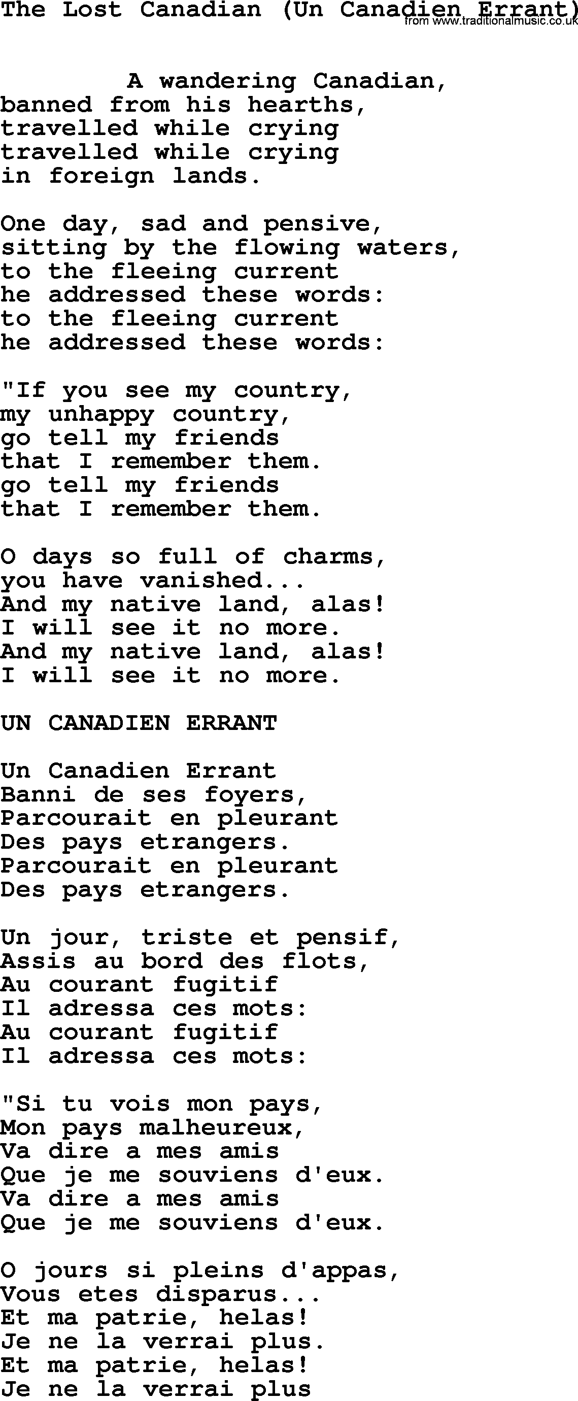 Leonard Cohen song Lost Canadian Un Canadien Errant-leonard-cohen.txt lyrics