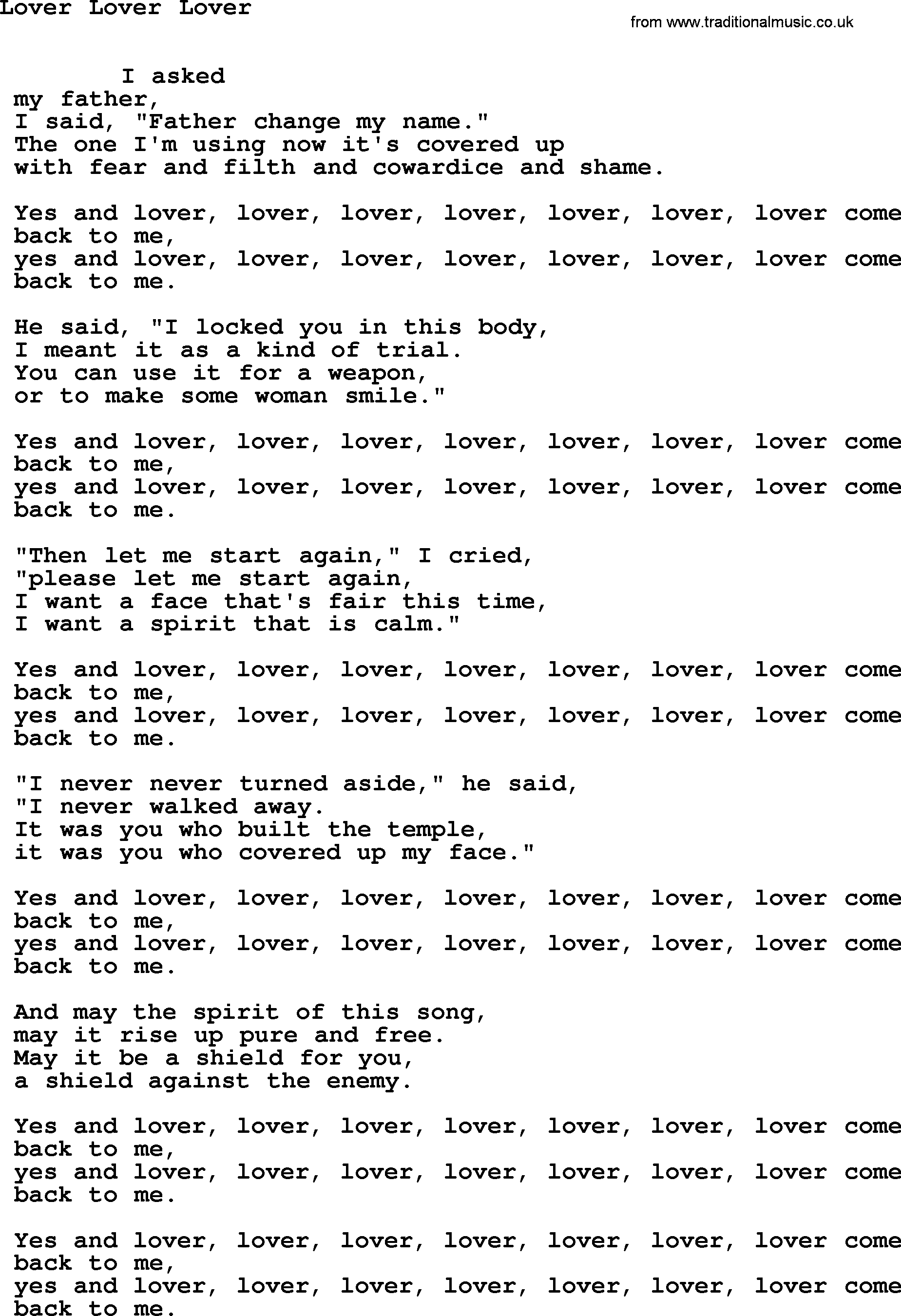 Leonard Cohen song Lover Lover Lover-leonard-cohen.txt lyrics