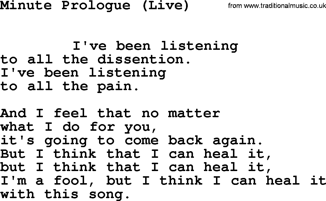 Leonard Cohen song Minute Prologue(Live)-leonard-cohen.txt lyrics