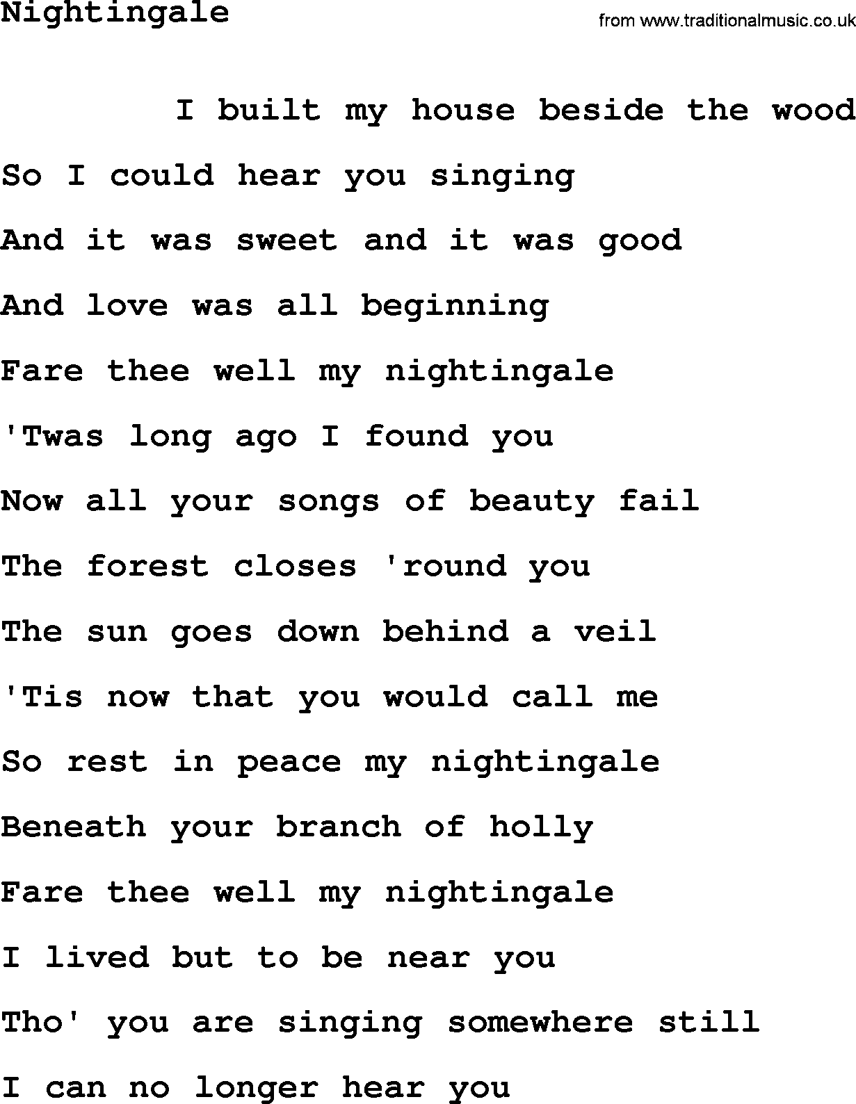 Leonard Cohen song Nightingale-leonard-cohen.txt lyrics