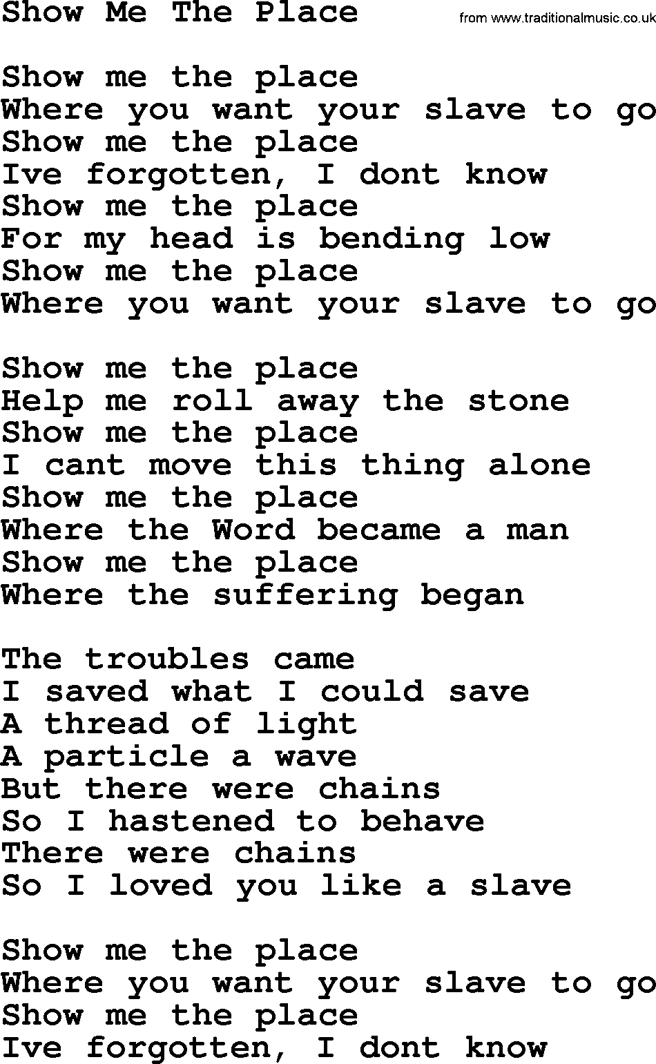 Leonard Cohen song Show Me The Place-leonard-cohen.txt lyrics
