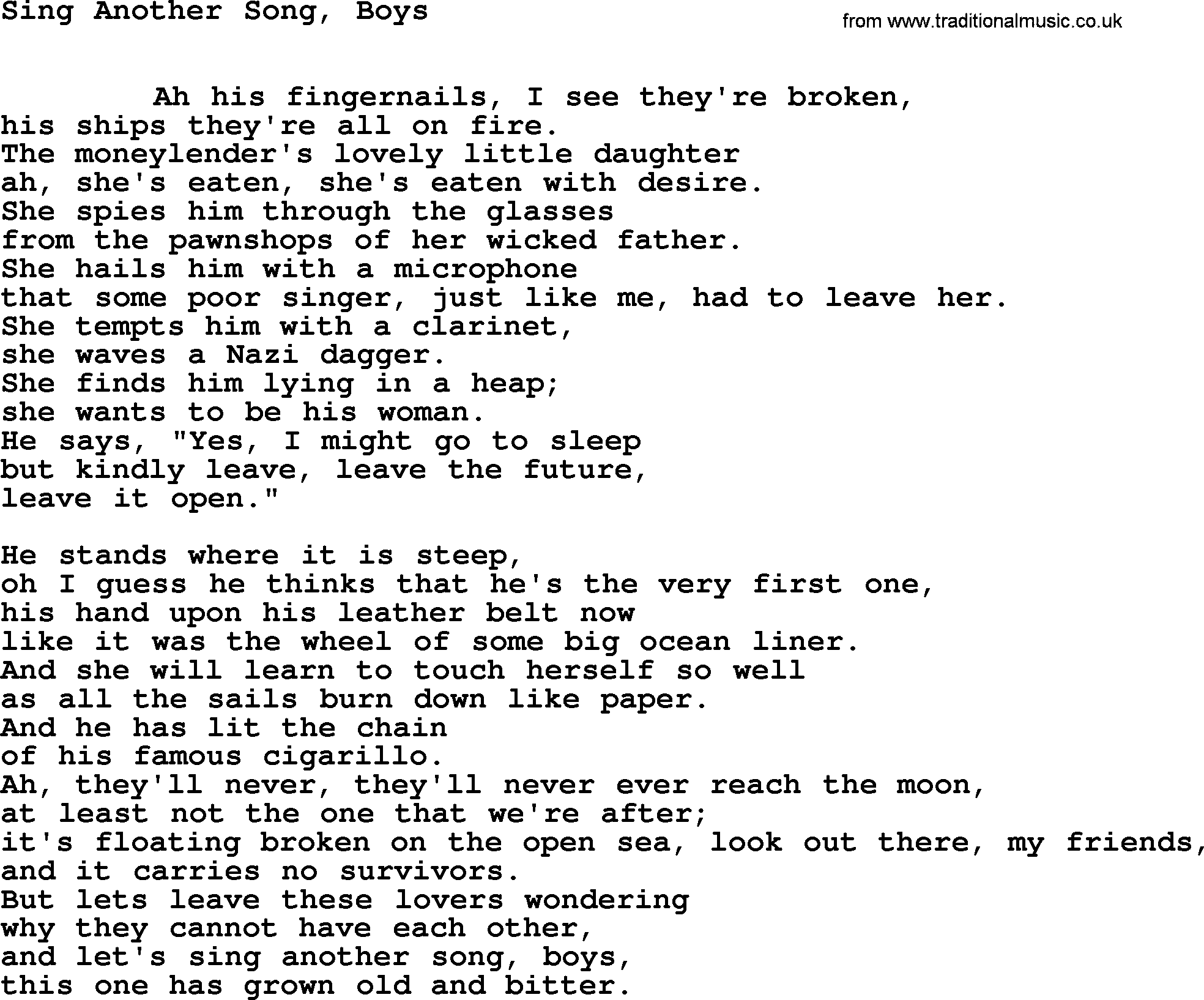 Leonard Cohen song Sing Another Song Boys-leonard-cohen.txt lyrics
