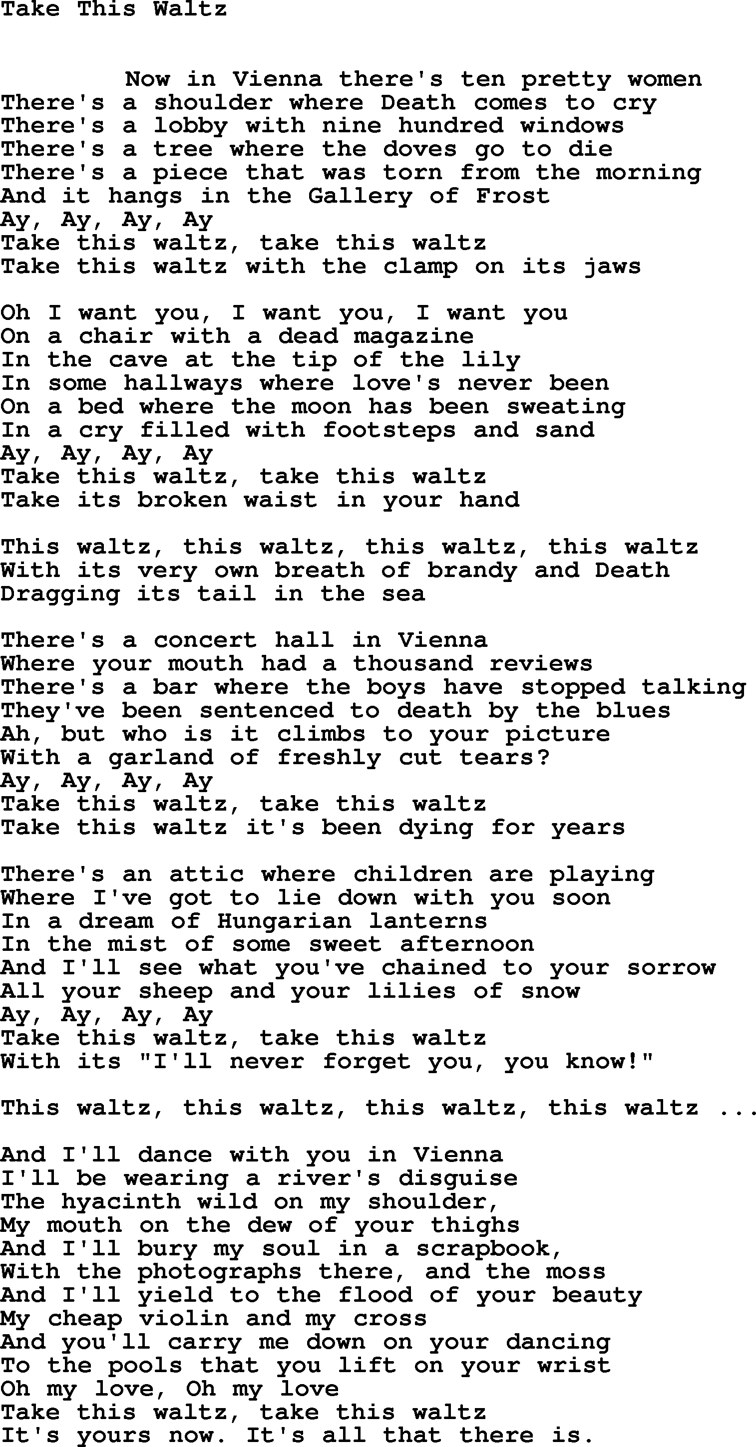 Leonard Cohen song Take Waltz-leonard-cohen.txt lyrics
