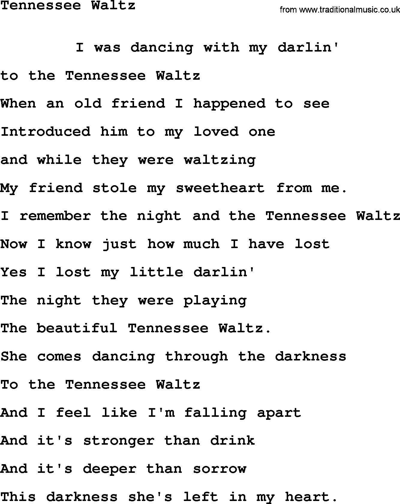 Leonard Cohen song Tennessee Waltz-leonard-cohen.txt lyrics