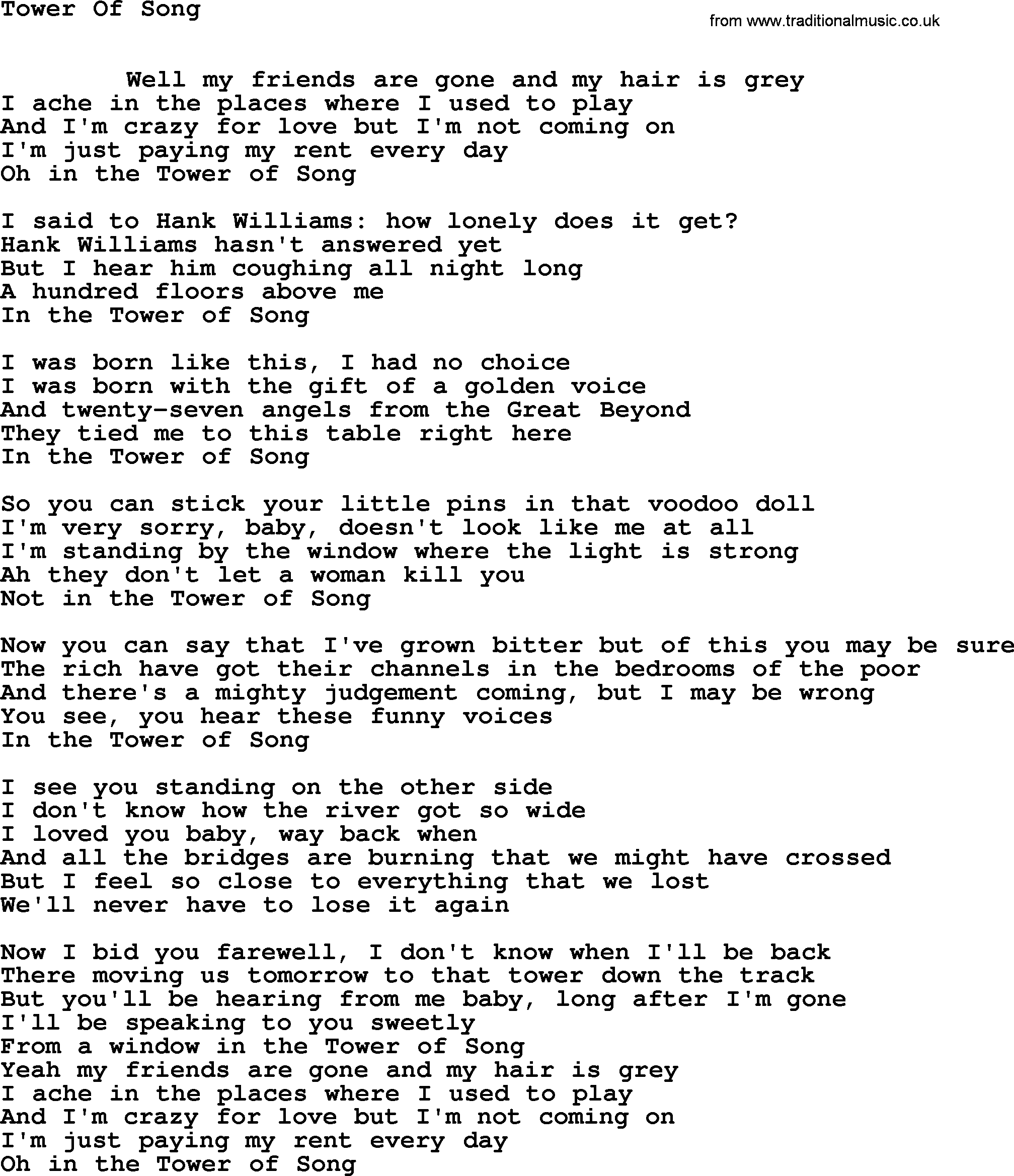 Leonard Cohen song Tower Song-leonard-cohen.txt lyrics