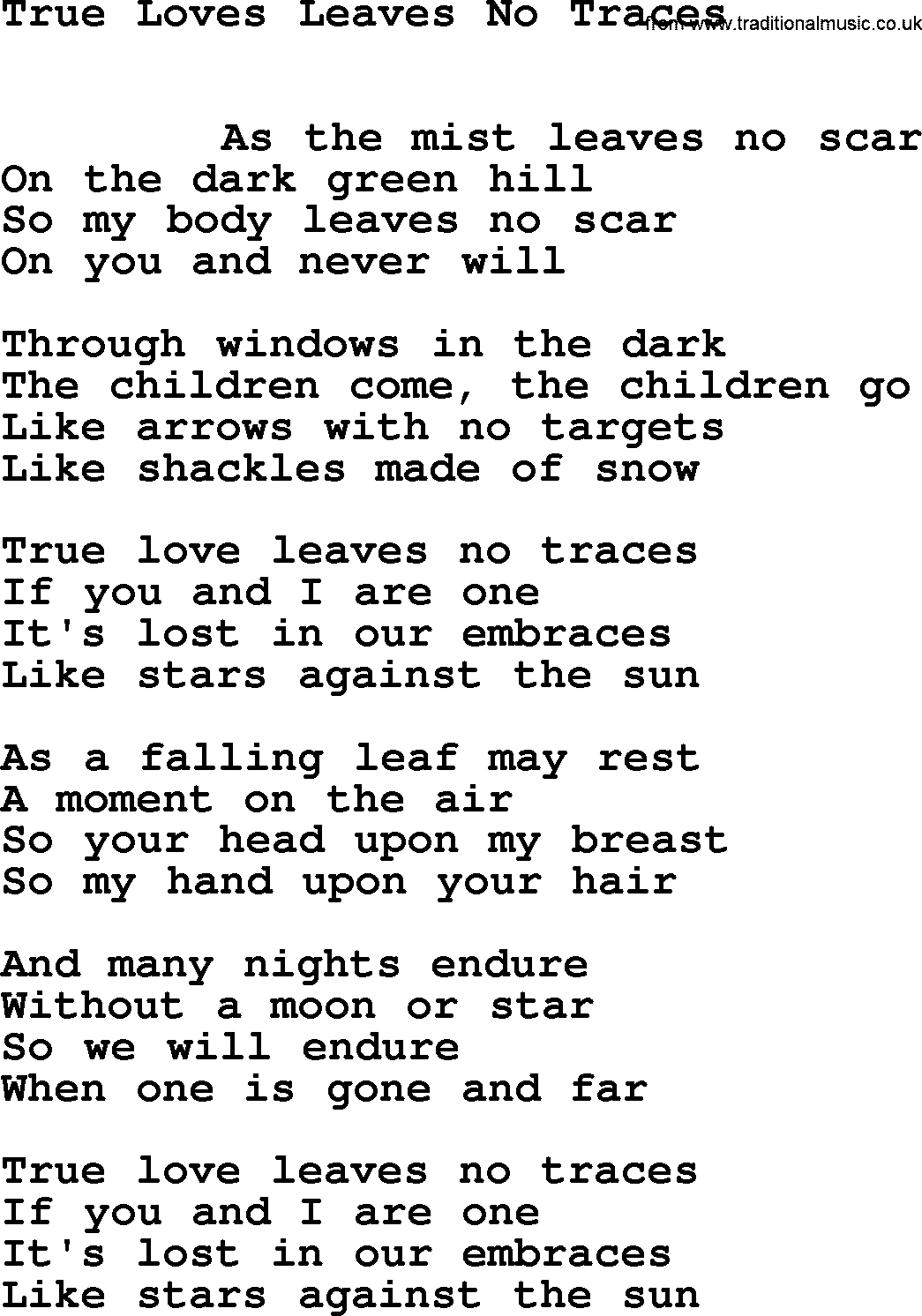 Leonard Cohen song True Loves Leaves No Traces-leonard-cohen.txt lyrics