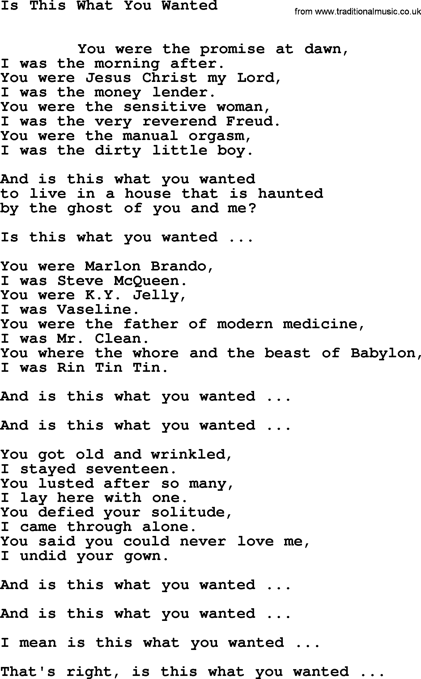 Leonard Cohen song What You Wanted-leonard-cohen.txt lyrics