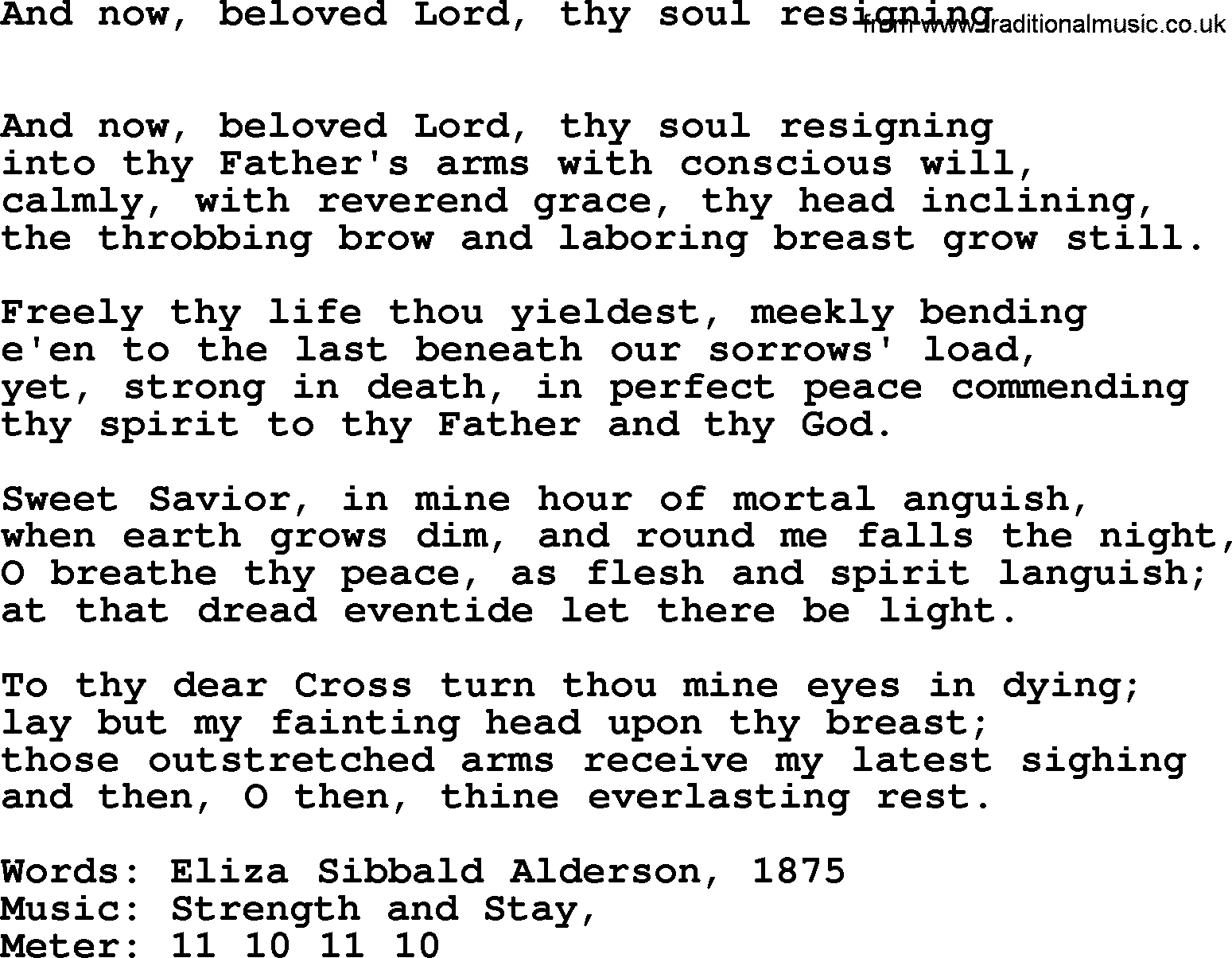 Book of Common Praise Hymn: And Now, Beloved Lord, Thy Soul Resigning.txt lyrics with midi music