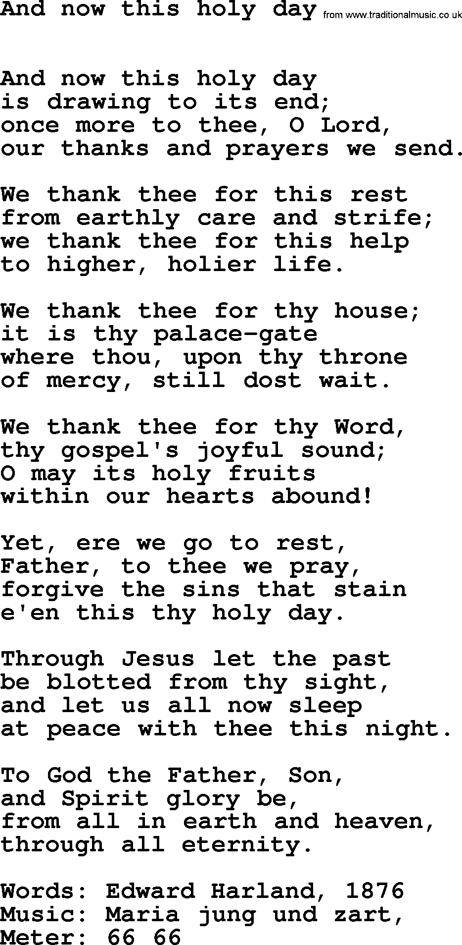 Book of Common Praise Hymn: And Now This Holy Day.txt lyrics with midi music
