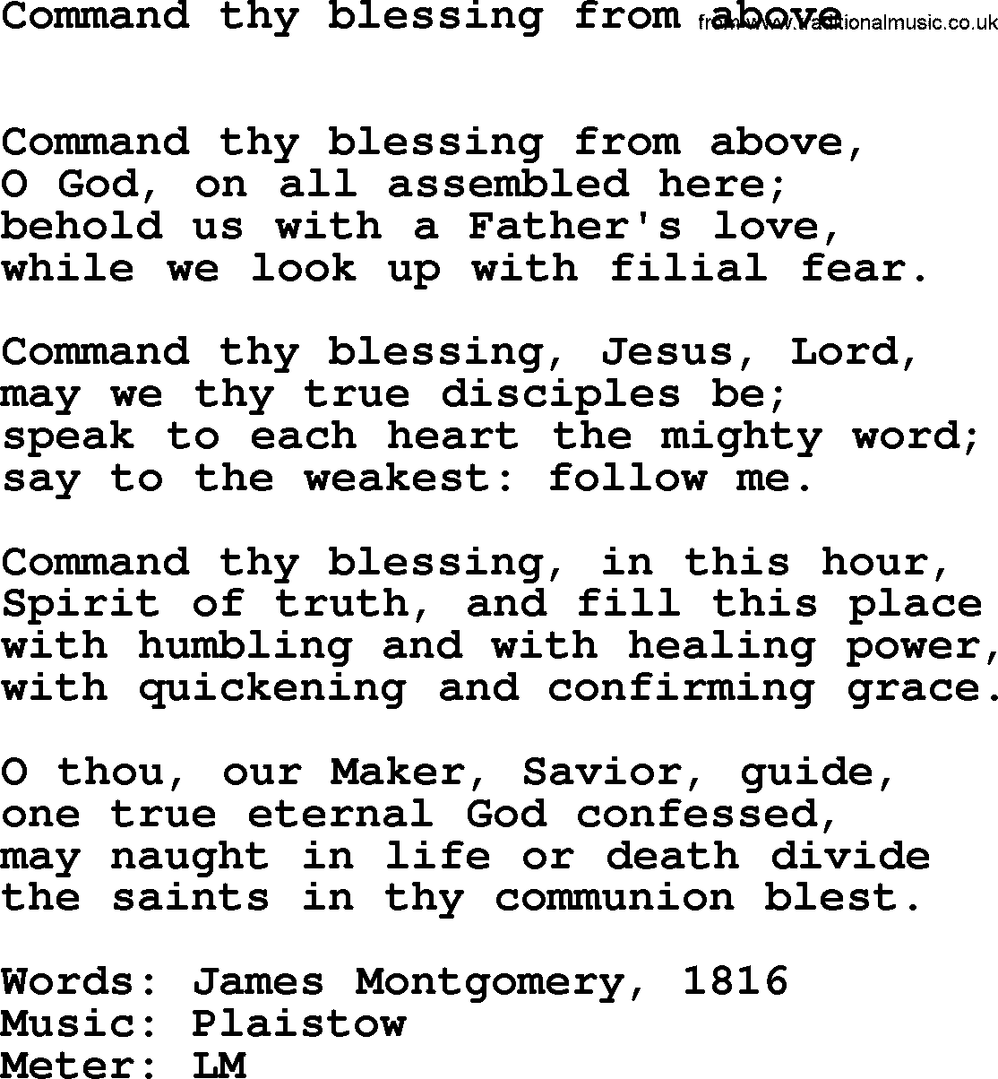 Book of Common Praise Hymn: Command Thy Blessing From Above.txt lyrics with midi music