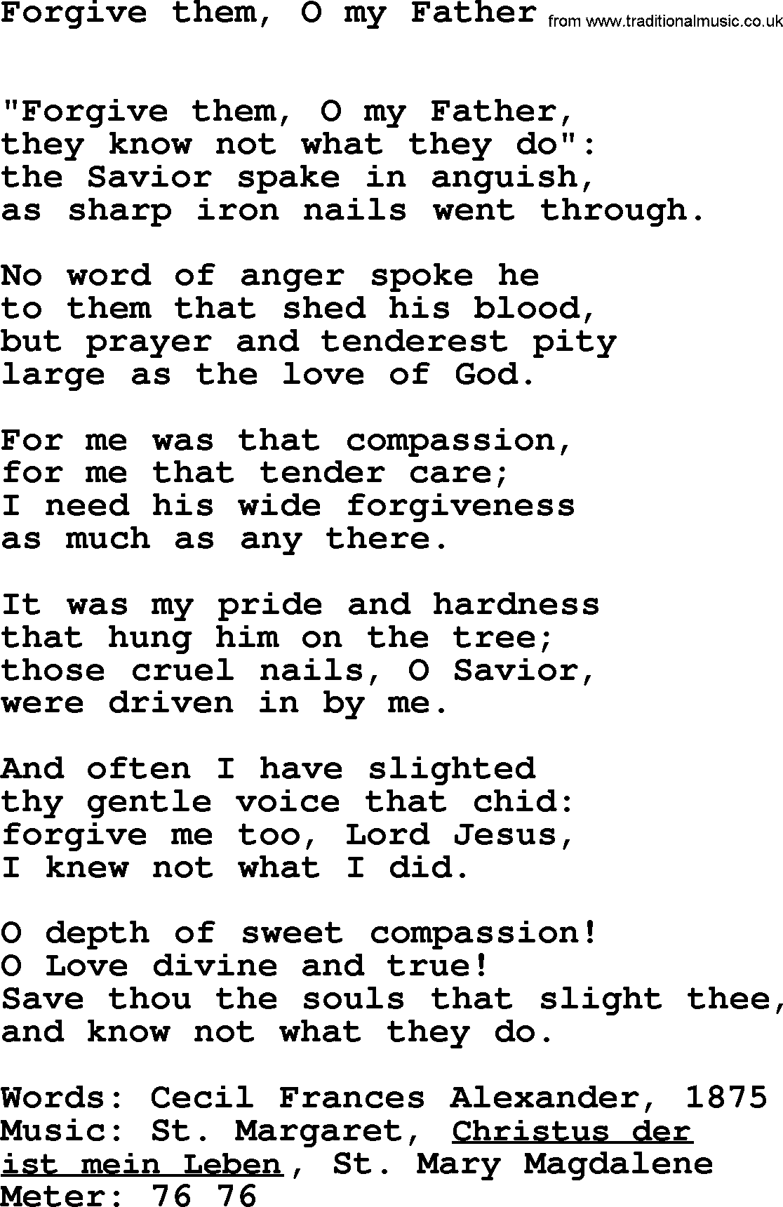 Book of Common Praise Hymn: Forgive Them, O My Father.txt lyrics with midi music