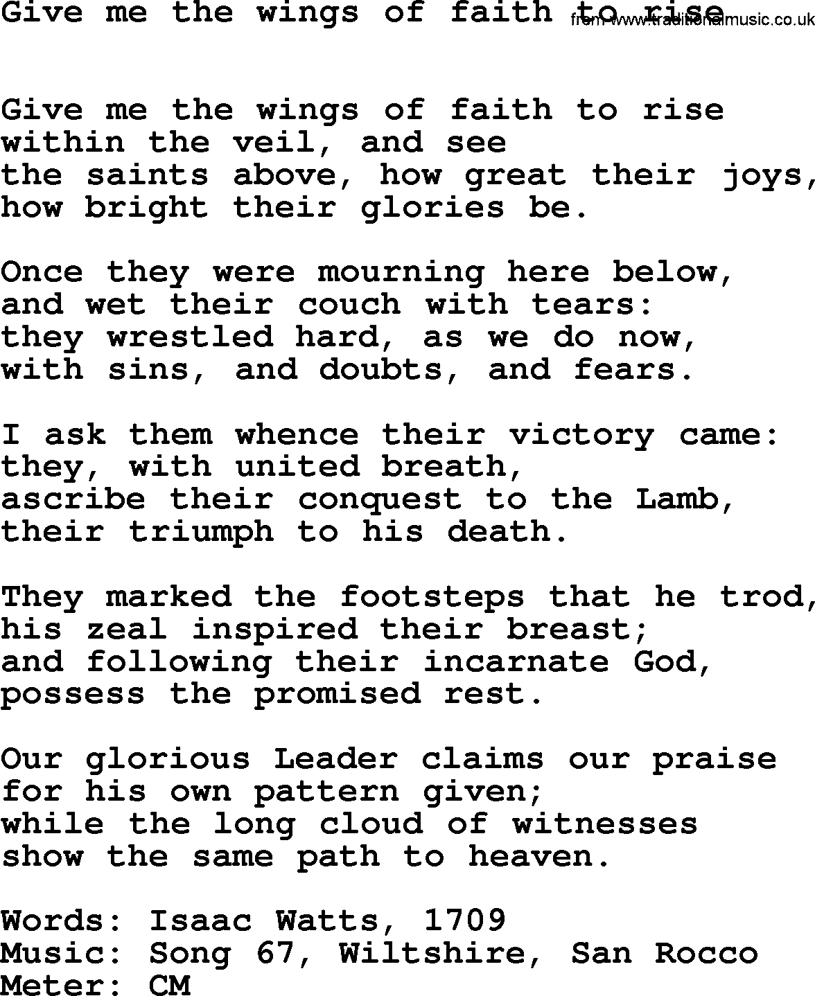 Book of Common Praise Hymn: Give Me The Wings Of Faith To Rise.txt lyrics with midi music