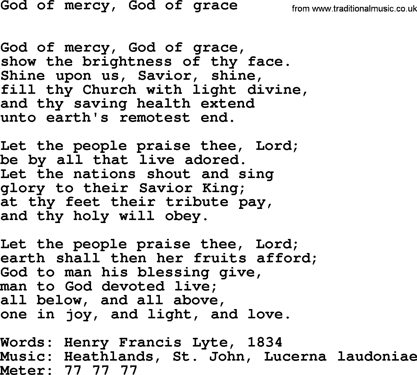 Book of Common Praise Hymn: God Of Mercy, God Of Grace.txt lyrics with midi music