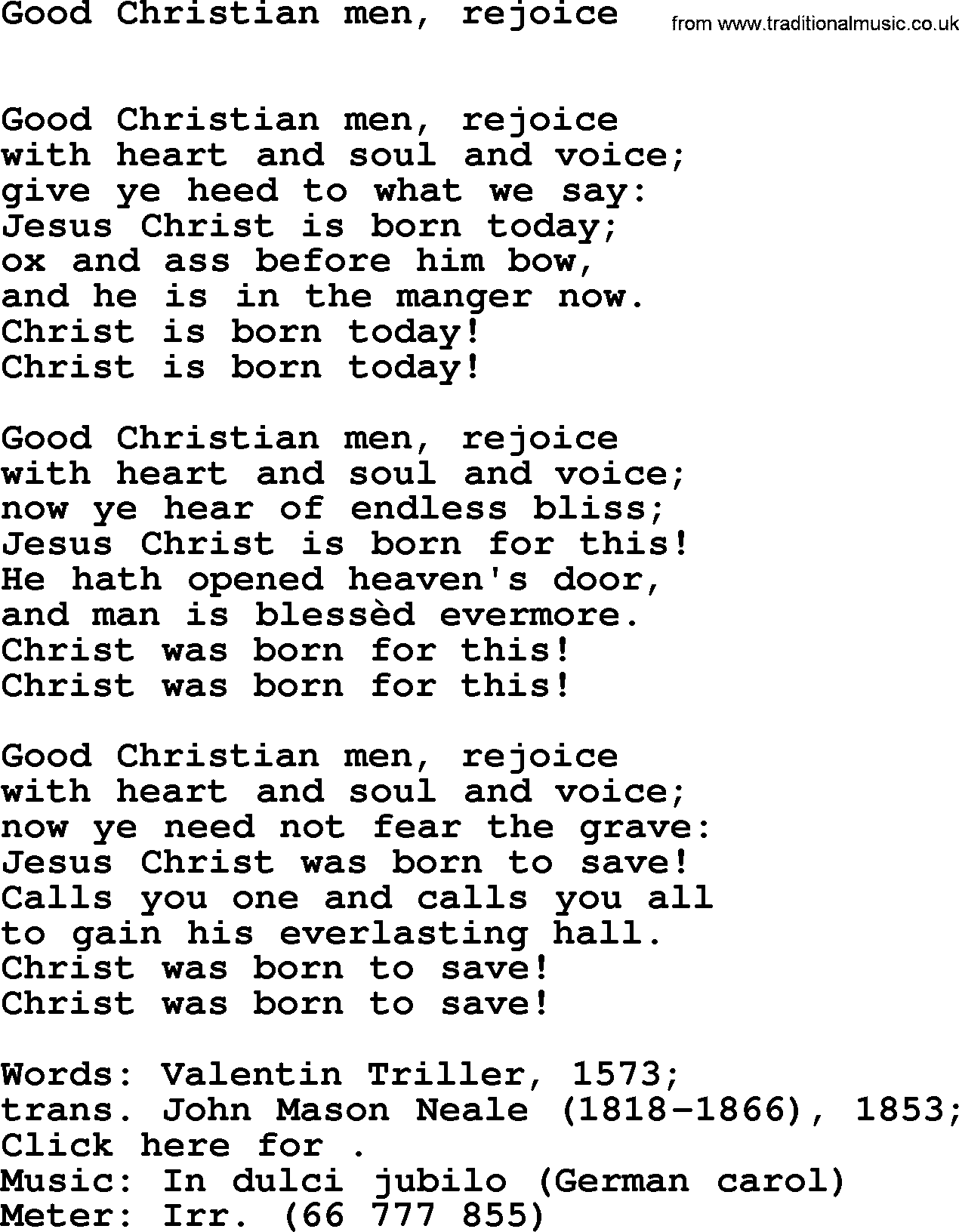 Book of Common Praise Hymn: Good Christian Men, Rejoice.txt lyrics with midi music