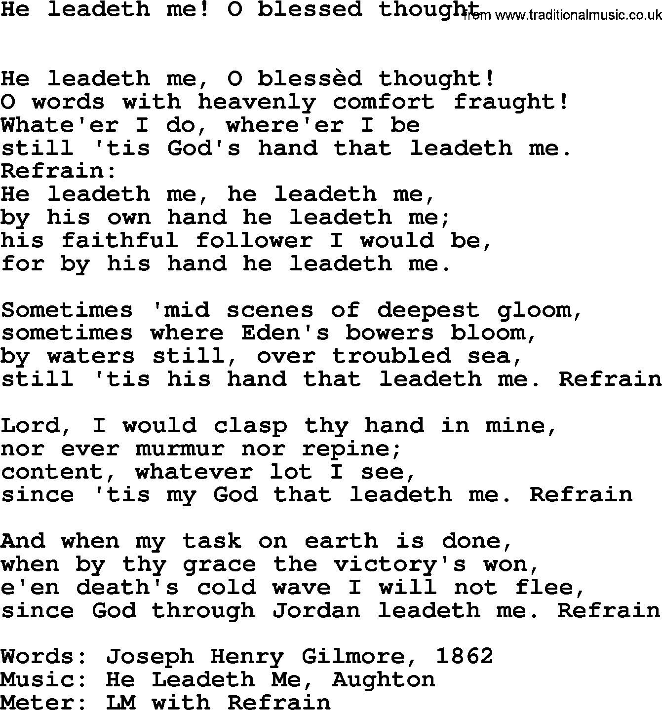 Book of Common Praise Hymn: He Leadeth Me! O Blessed Thought.txt lyrics with midi music