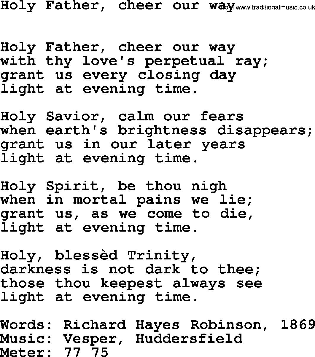 Book of Common Praise Hymn: Holy Father, Cheer Our Way.txt lyrics with midi music