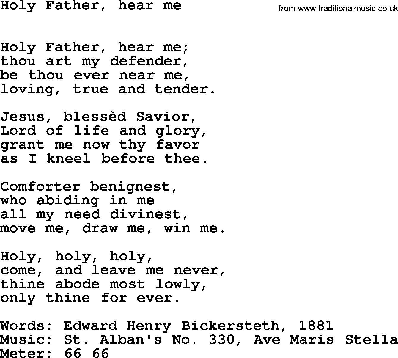 Book of Common Praise Hymn: Holy Father, Hear Me.txt lyrics with midi music