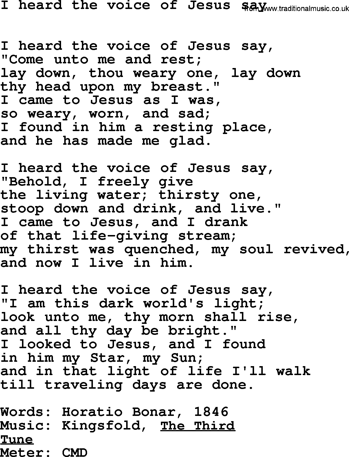 Book of Common Praise Hymn: I Heard The Voice Of Jesus Say.txt lyrics with midi music