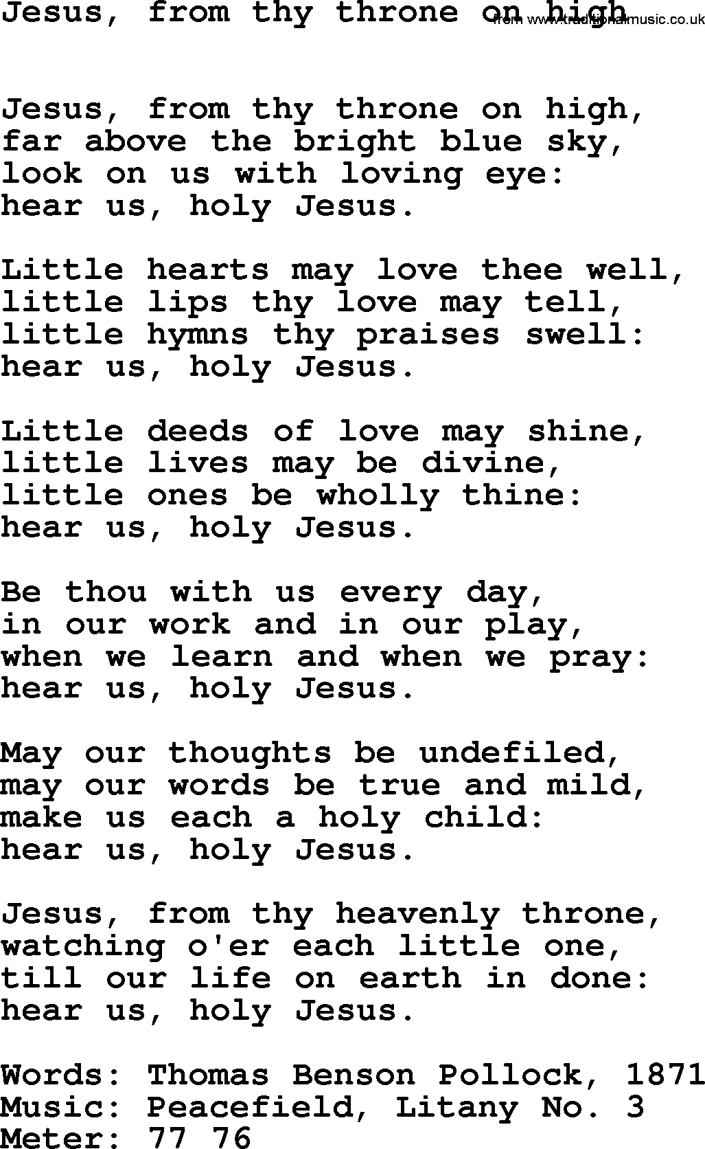 Book of Common Praise Hymn: Jesus, From Thy Throne On High.txt lyrics with midi music