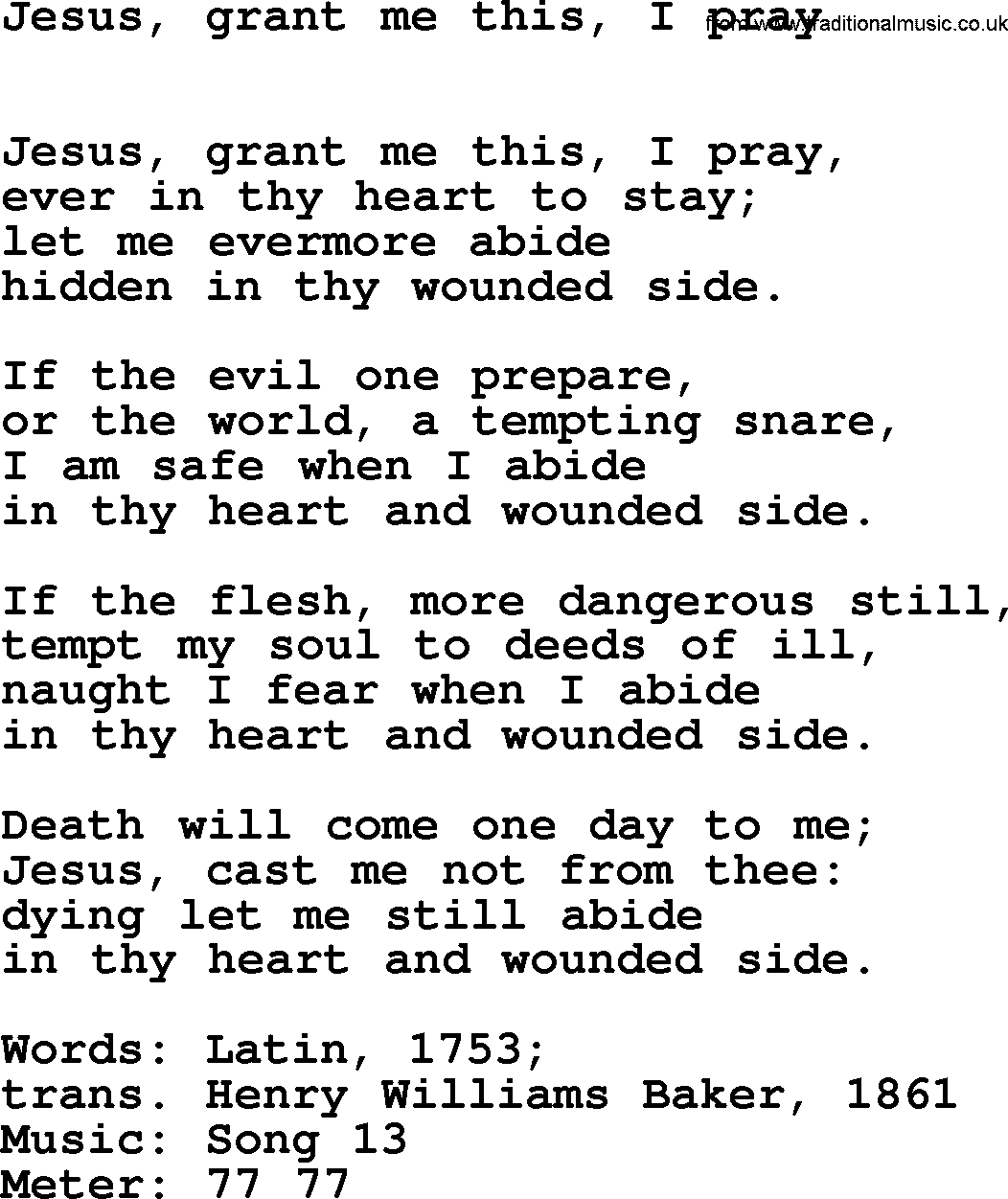 Book of Common Praise Hymn: Jesus, Grant Me This, I Pray.txt lyrics with midi music