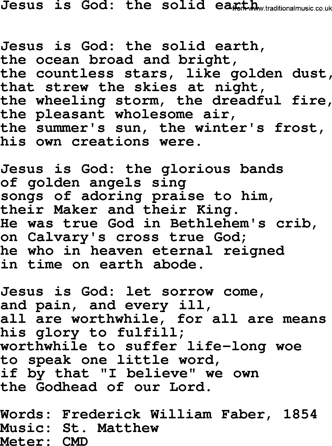 Book of Common Praise Hymn: Jesus Is God_ The Solid Earth.txt lyrics with midi music