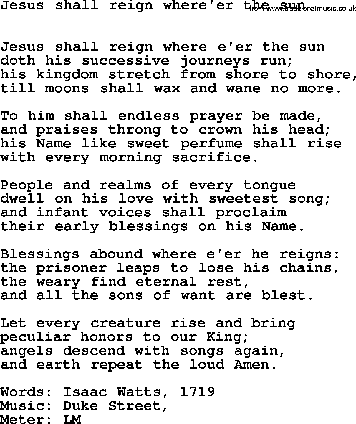 Book of Common Praise Hymn: Jesus Shall Reign Where'er The Sun.txt lyrics with midi music
