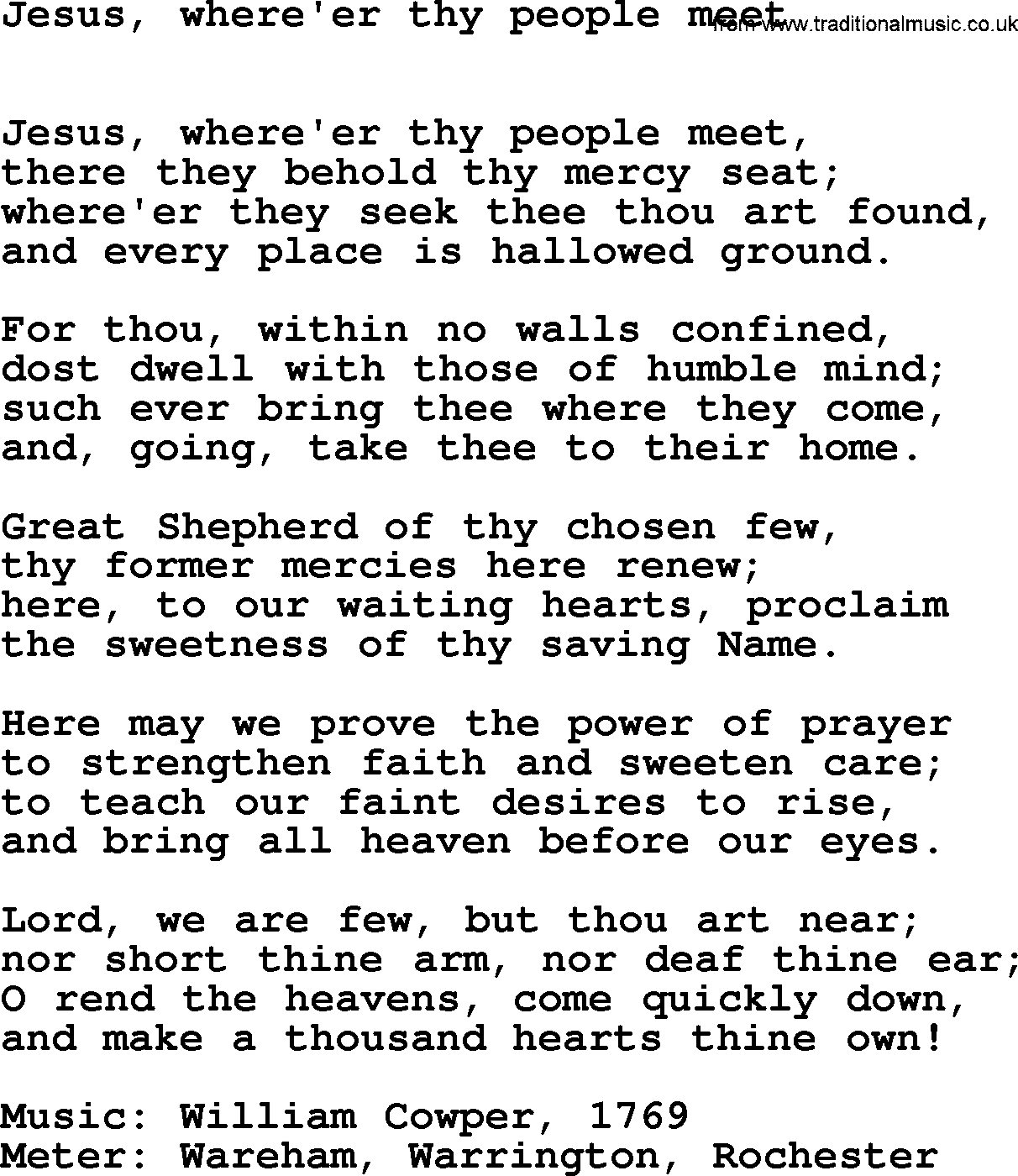 Book of Common Praise Hymn: Jesus, Where'er Thy People Meet.txt lyrics with midi music