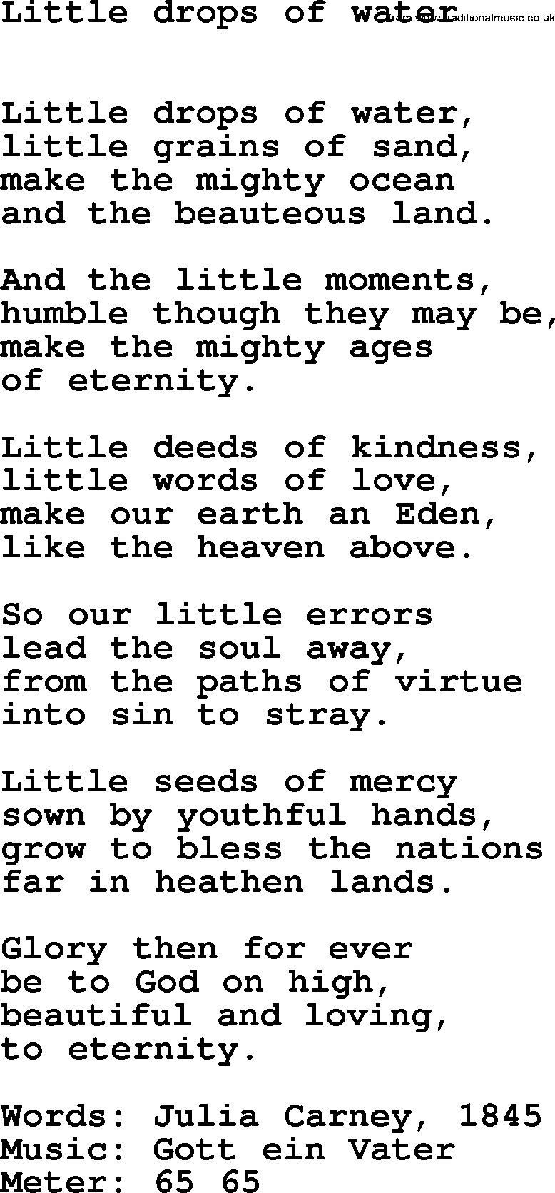 Book of Common Praise Hymn: Little Drops Of Water.txt lyrics with midi music